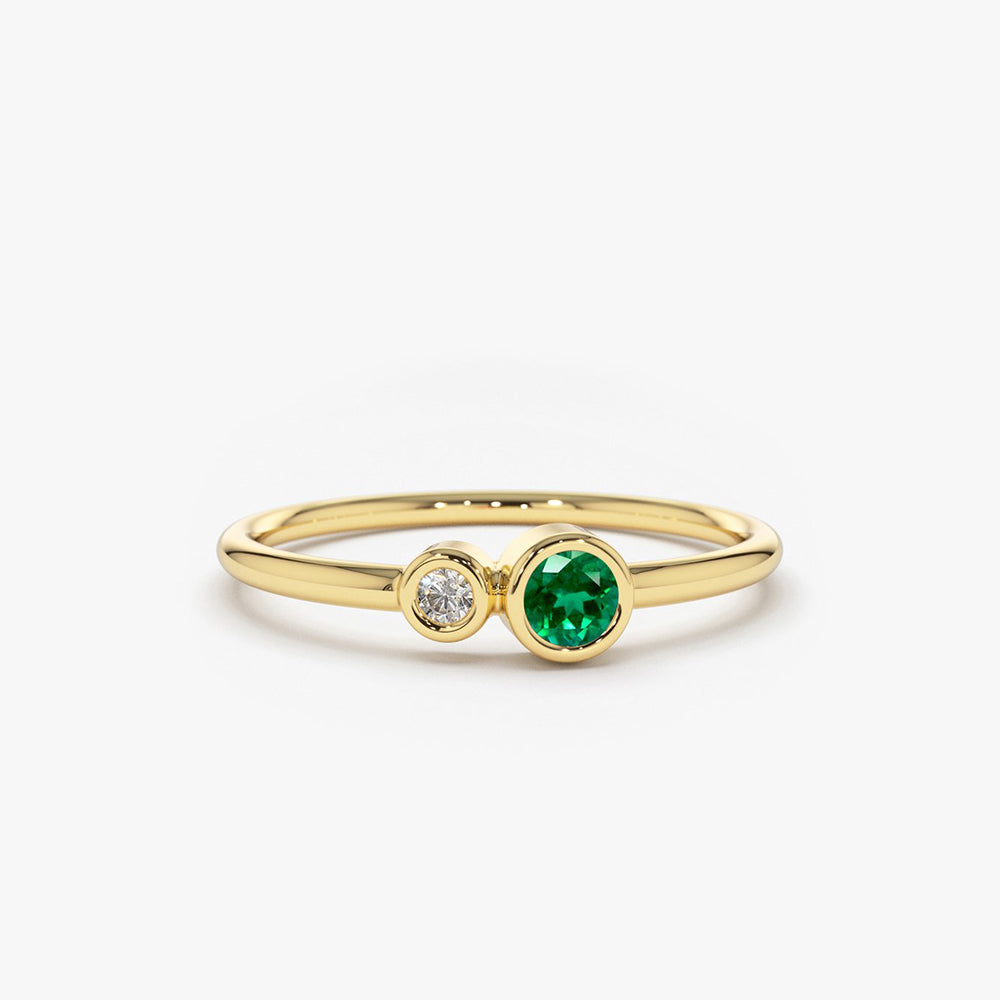 Bezel Setting Emerald and Diamond Ring