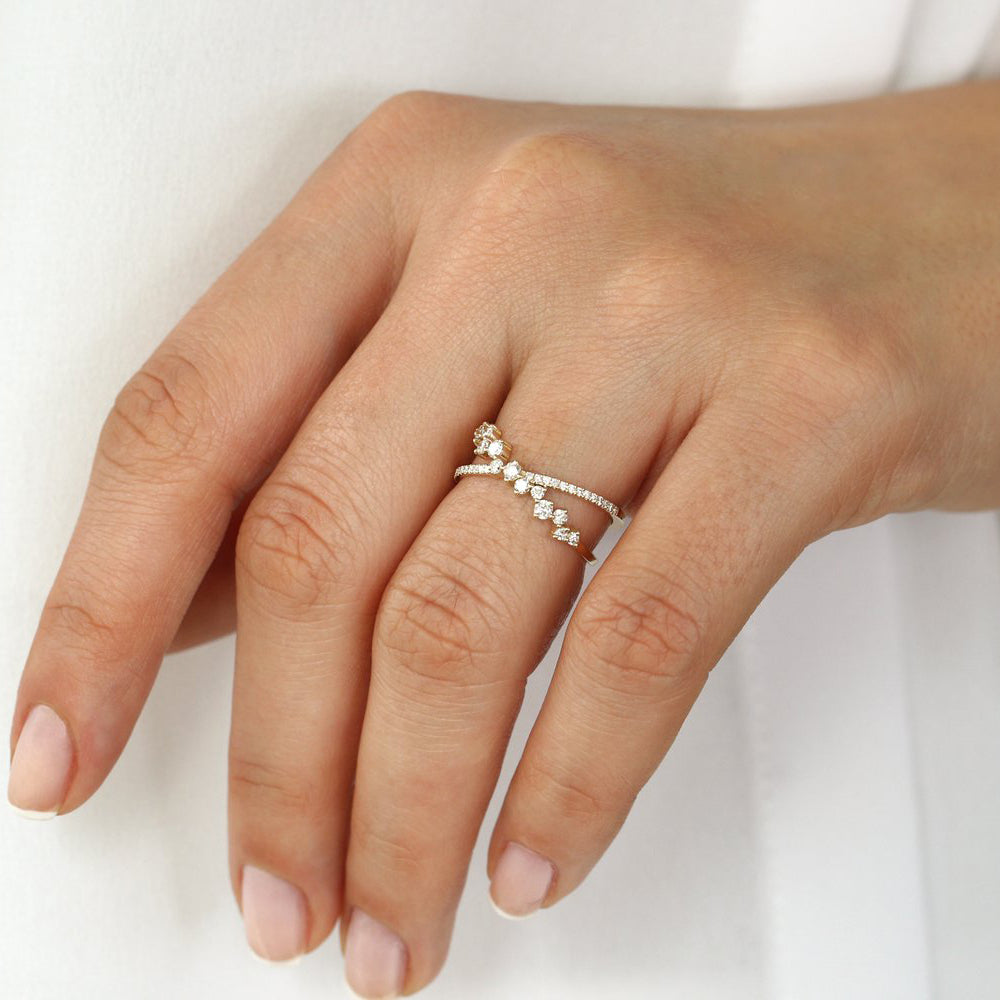 Criss Cross Diamond Cluster Ring