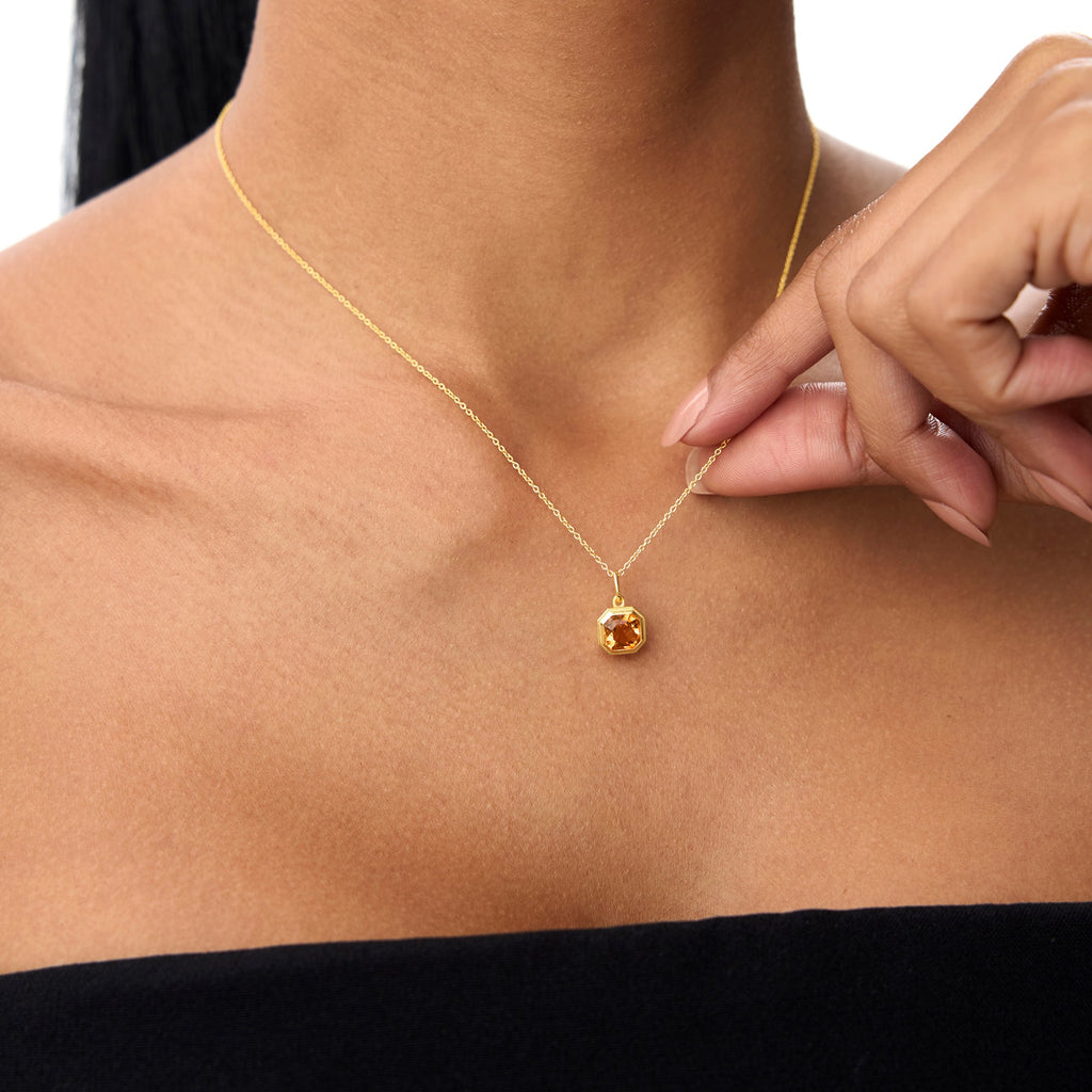 Asscher Cut Bezel Set Citrine Necklace