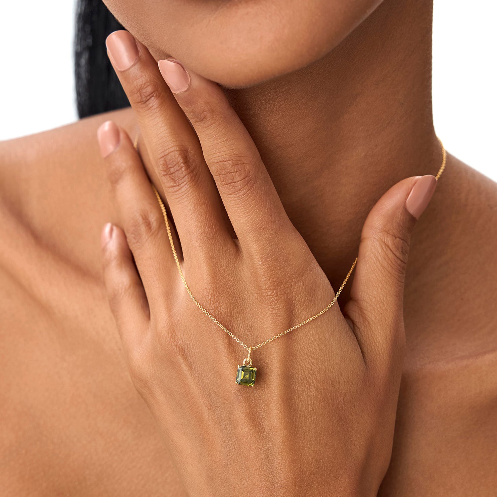 Cushion Cut Peridot Solitaire Necklace