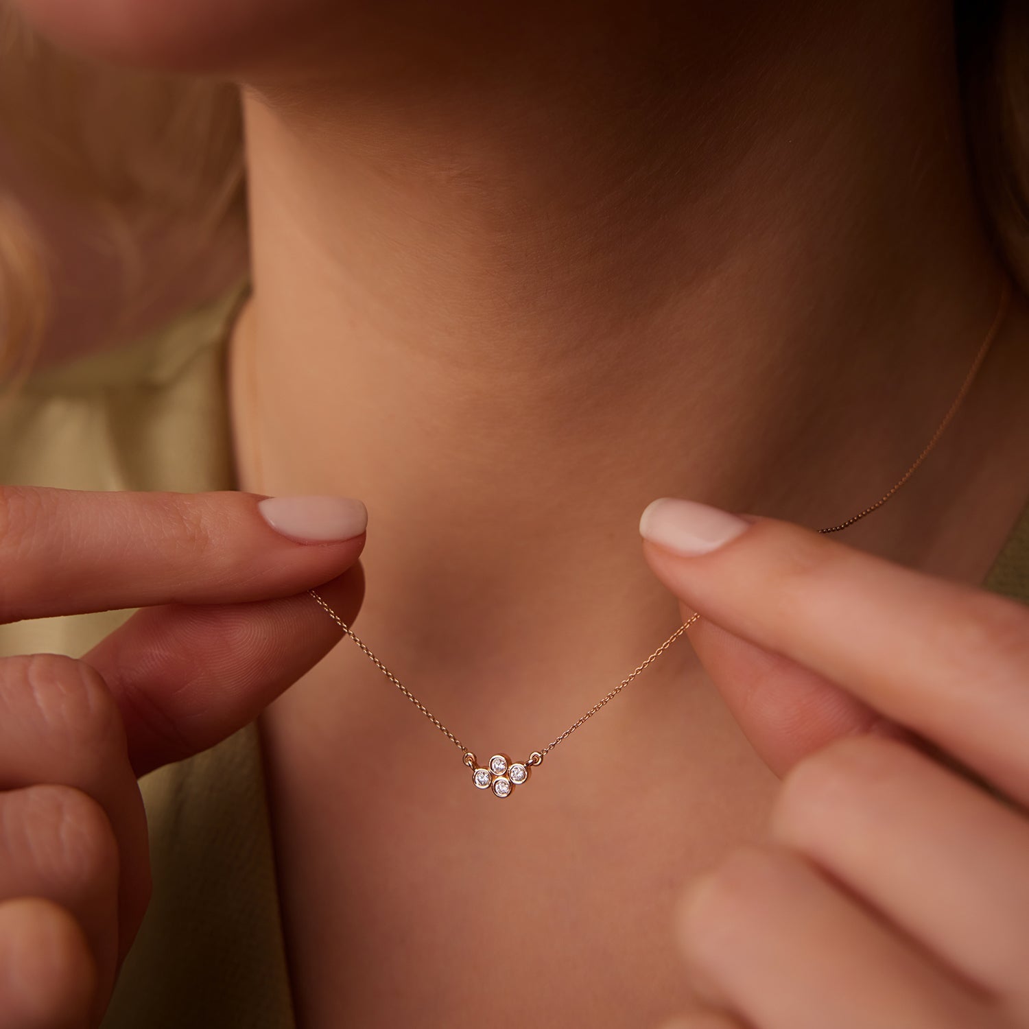 Four Stone Diamond Cluster Necklace