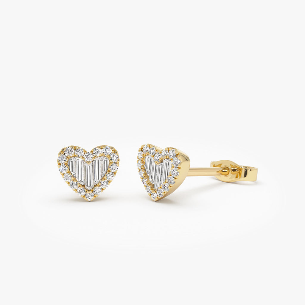 Mini Baguette Diamond Heart Studs
