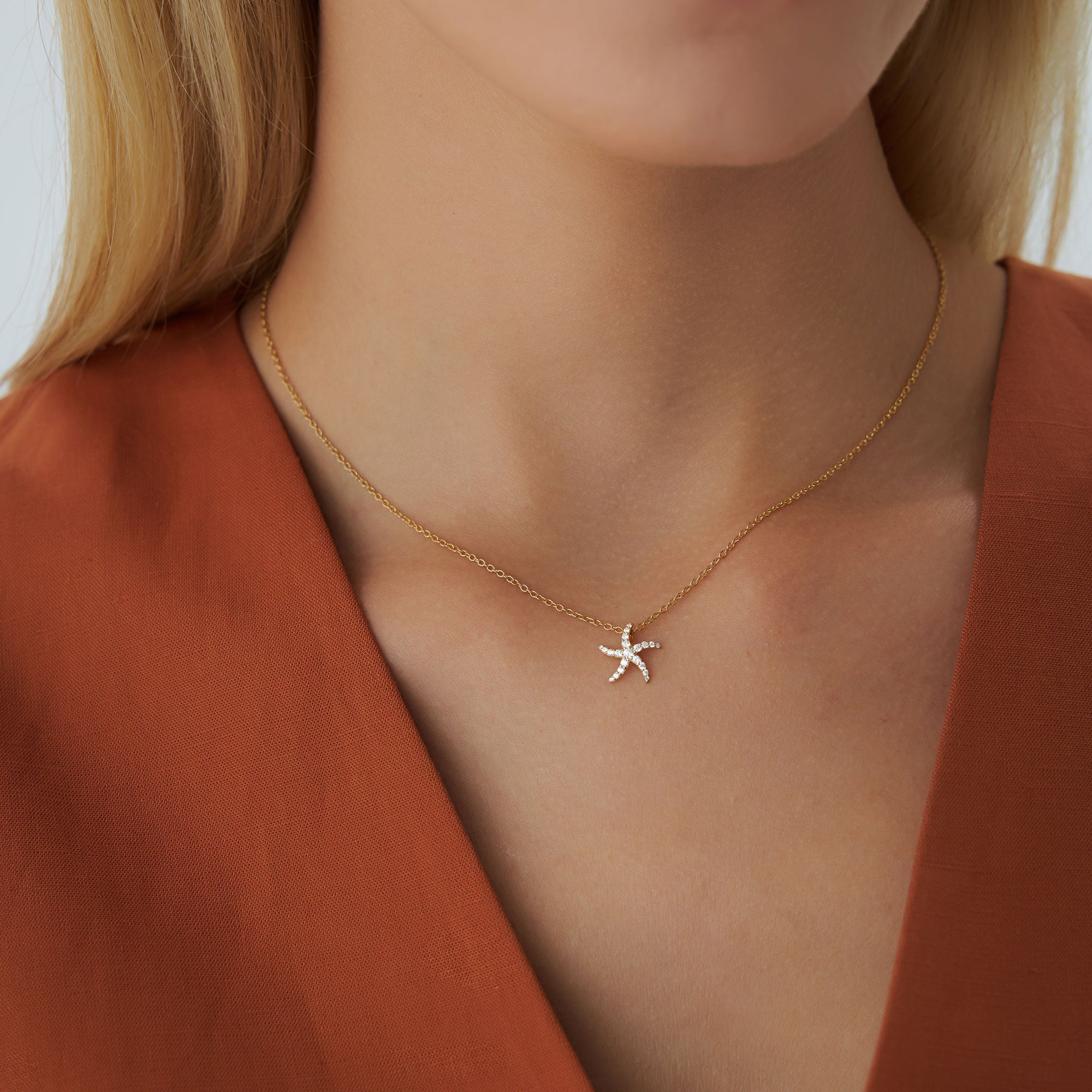Diamond Starfish Charm Pendant