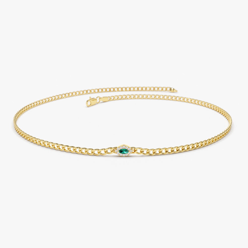 2MM Curb Link Marquise Emerald Bracelet