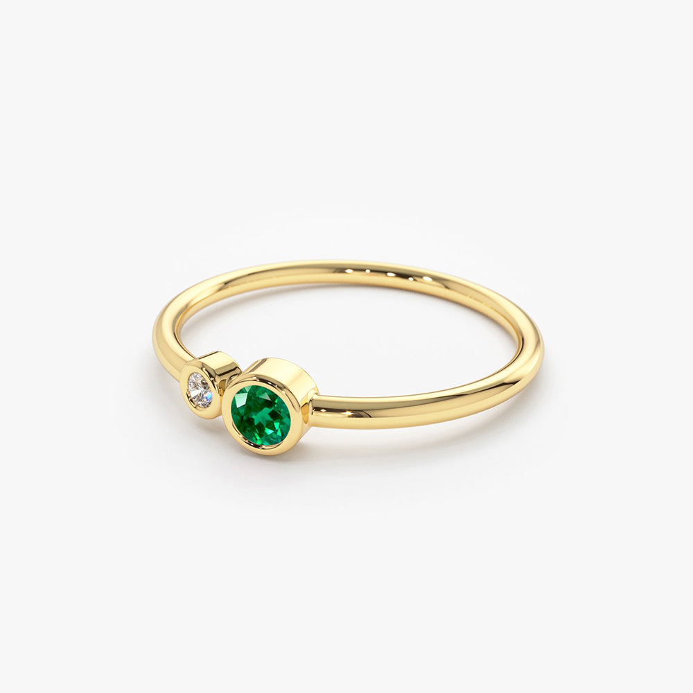 Bezel Setting Emerald and Diamond Ring