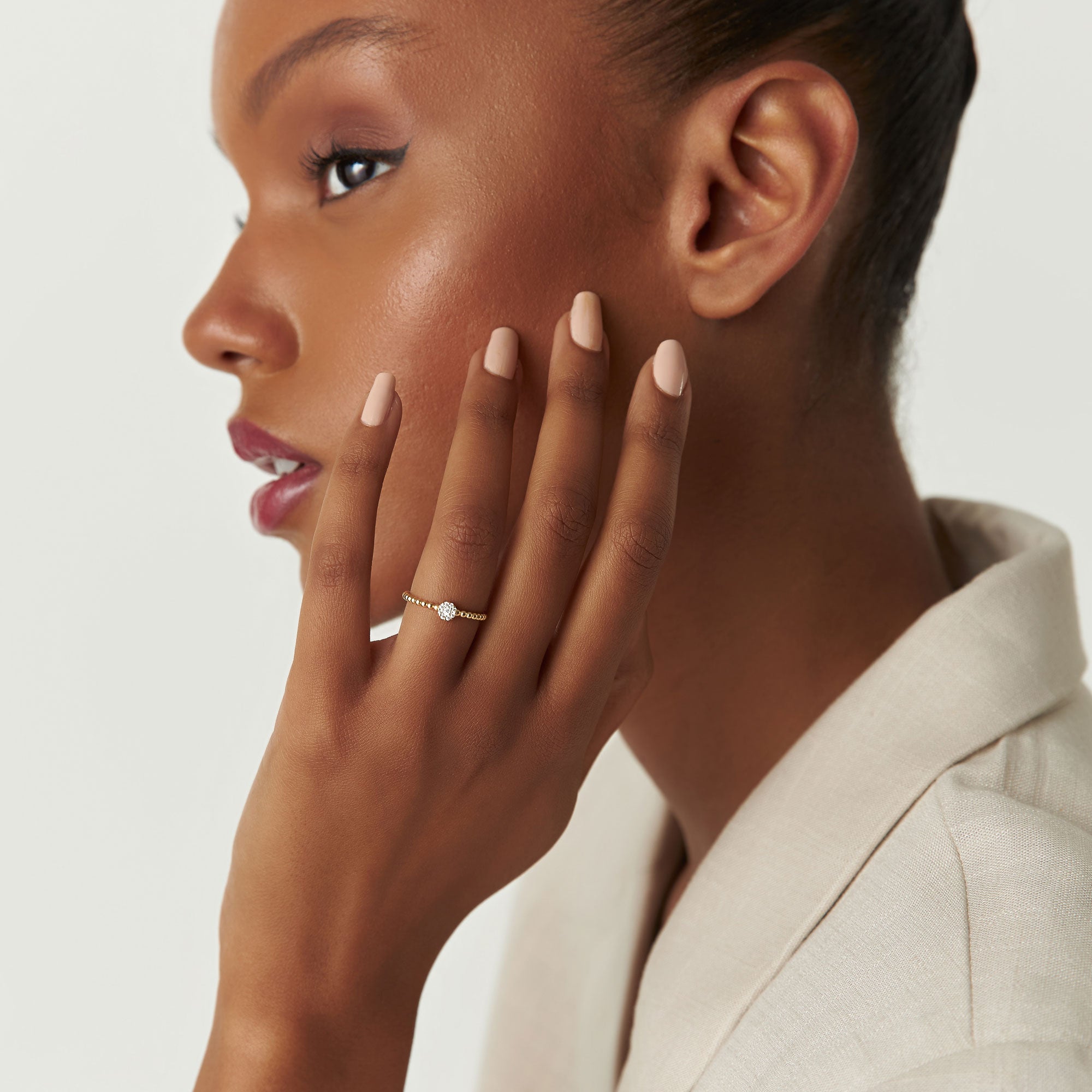 Beaded Floral Diamond Ring