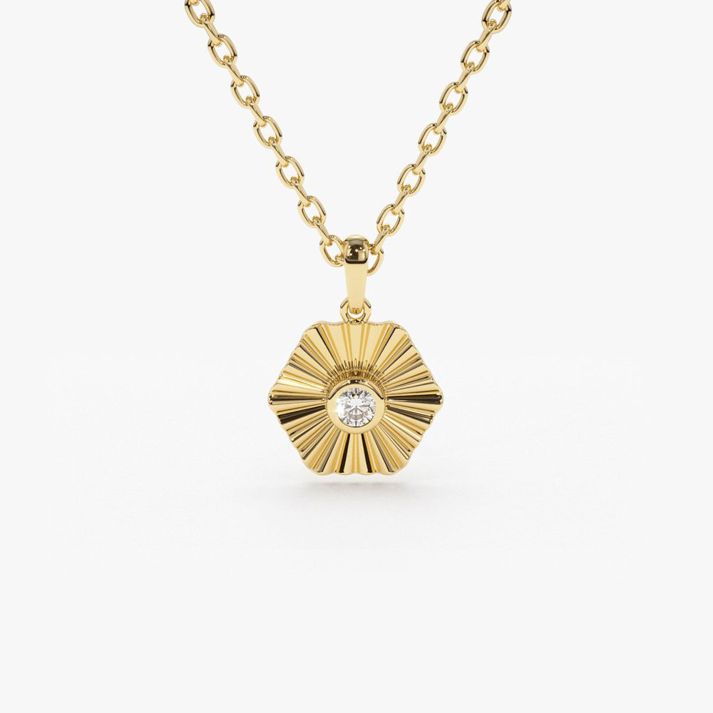 Hexagon Diamond Disc Ray Necklace