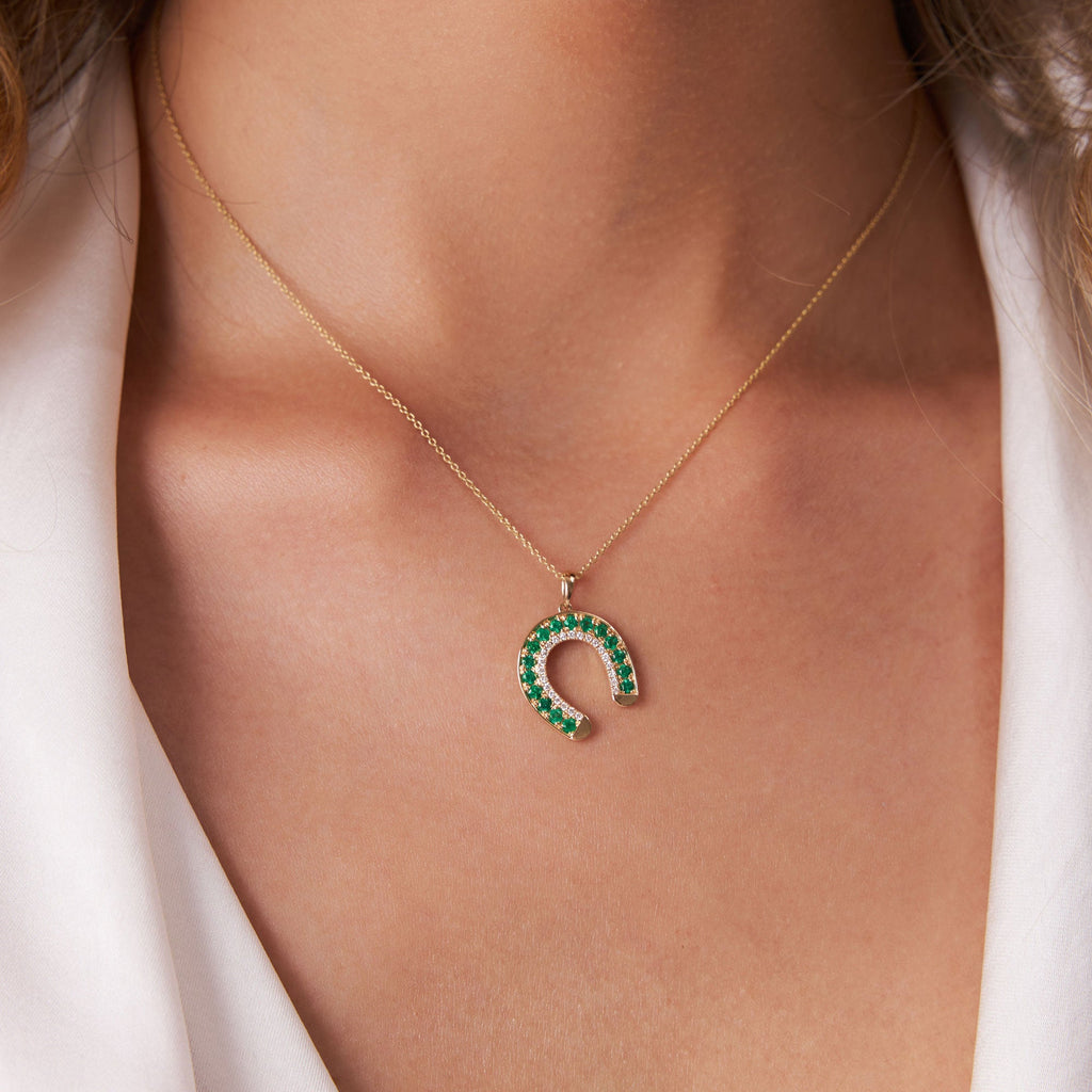 Emerald and Diamond Horseshoe Pendant
