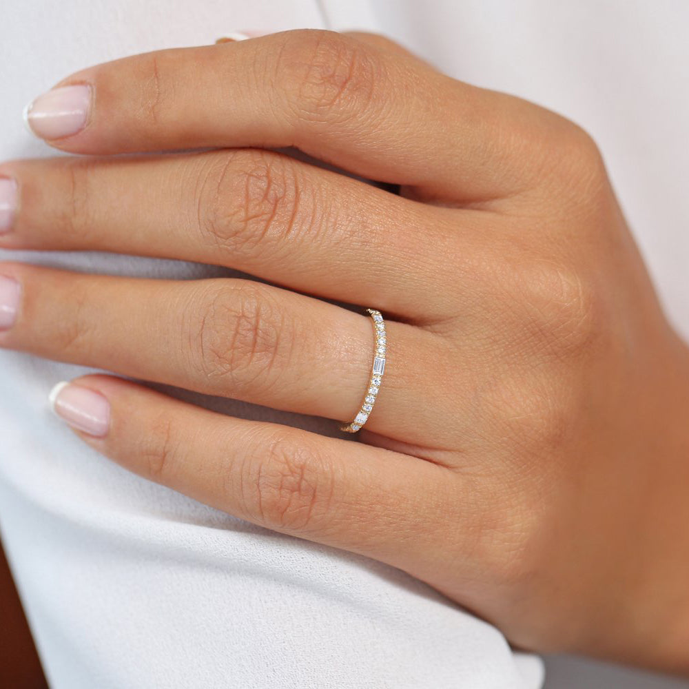 Baguette and Round Cut Diamond Wedding Band