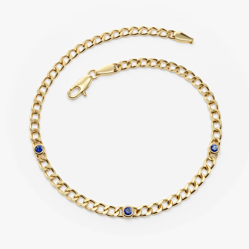 Cuban Link Bracelet w/ Bezel Setting Sapphire