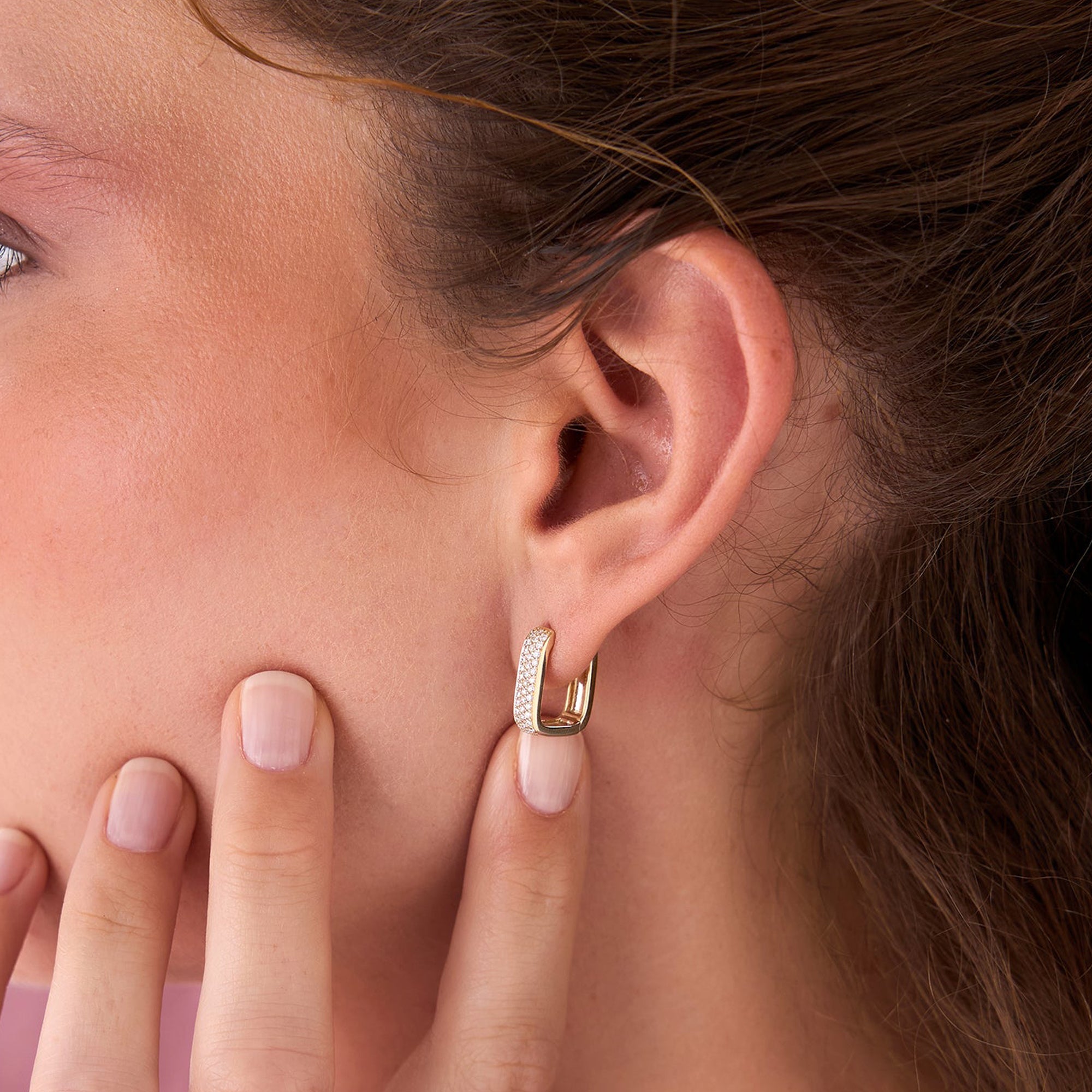 Diamond Pave Huggie Earrings Square  Hoops