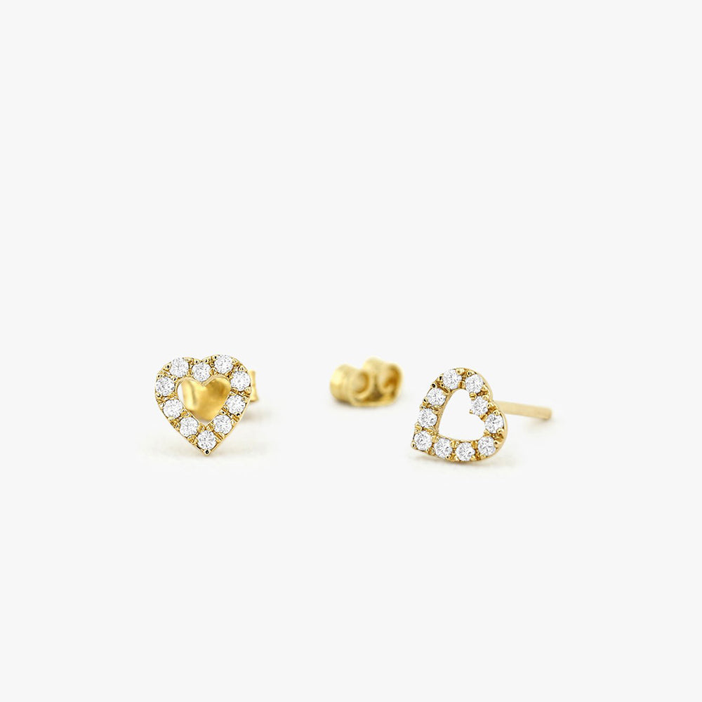 Mini Heart Earrings Diamond Studs