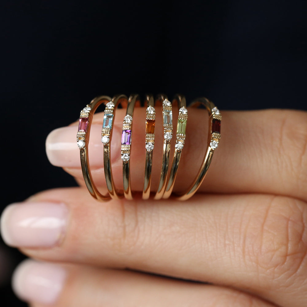 Baguette Amethyst With Diamond Ring