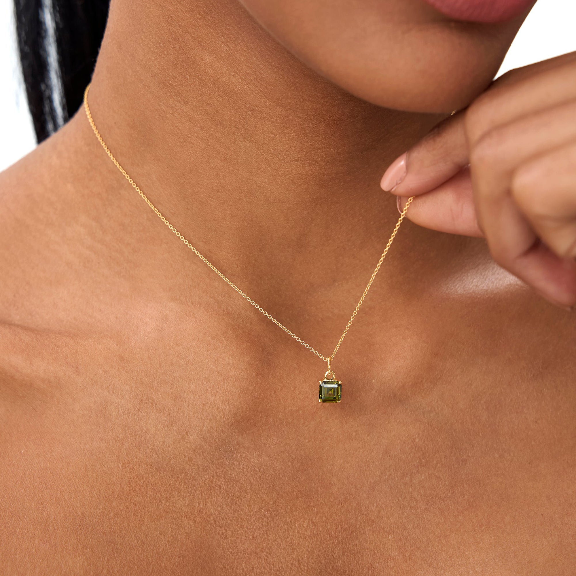 Cushion Cut Peridot Solitaire Necklace