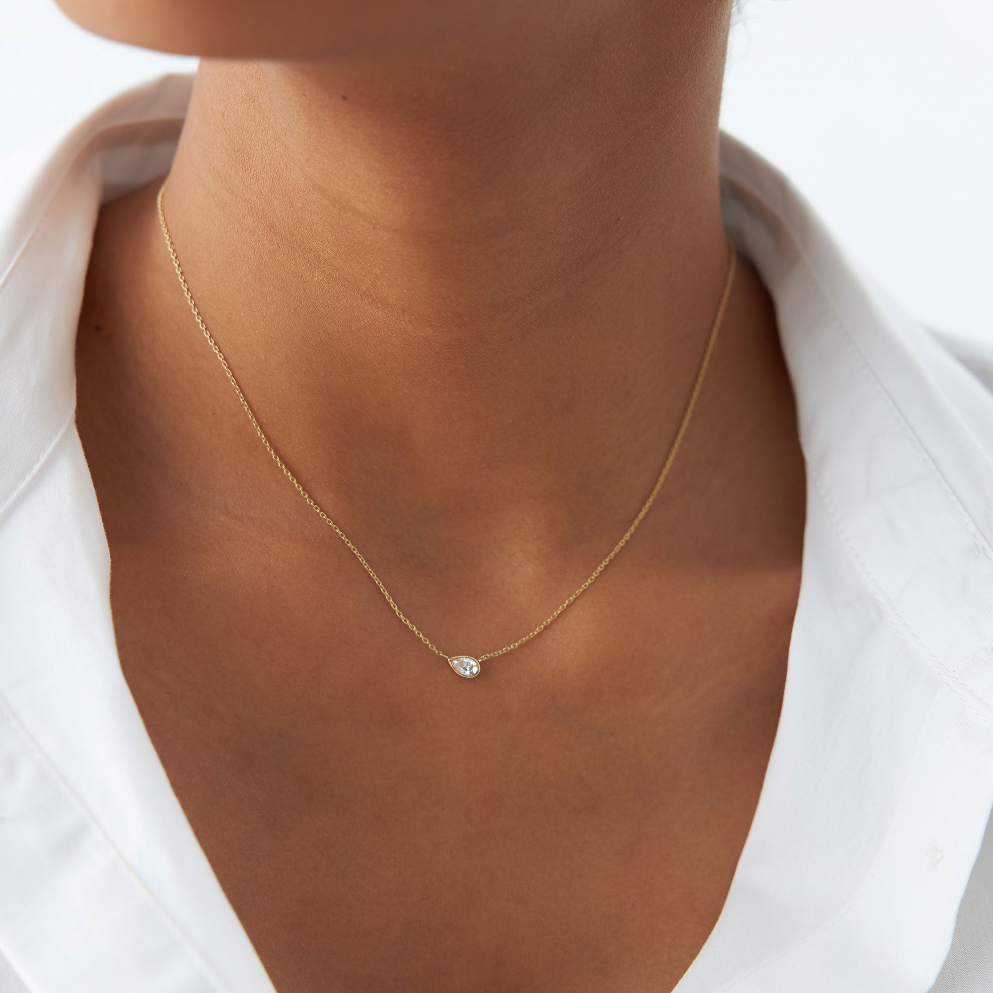 Horizontal Pear Shape Diamond Solitaire Necklace