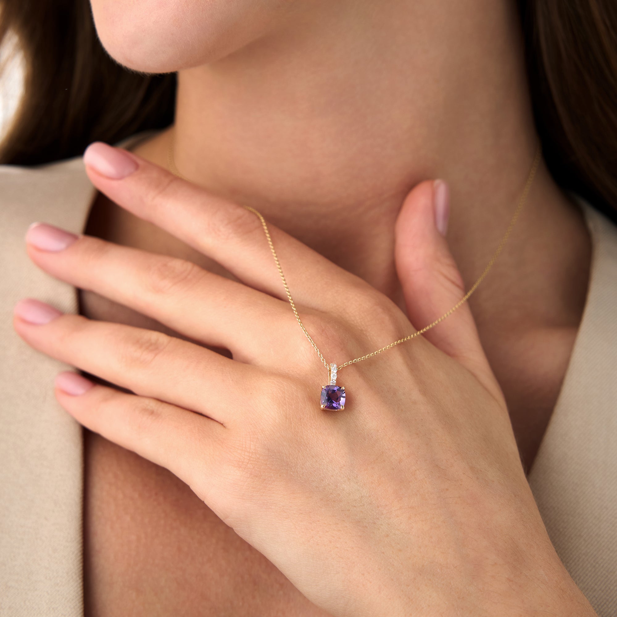 Cushion Cut Amethyst with Diamond Bail