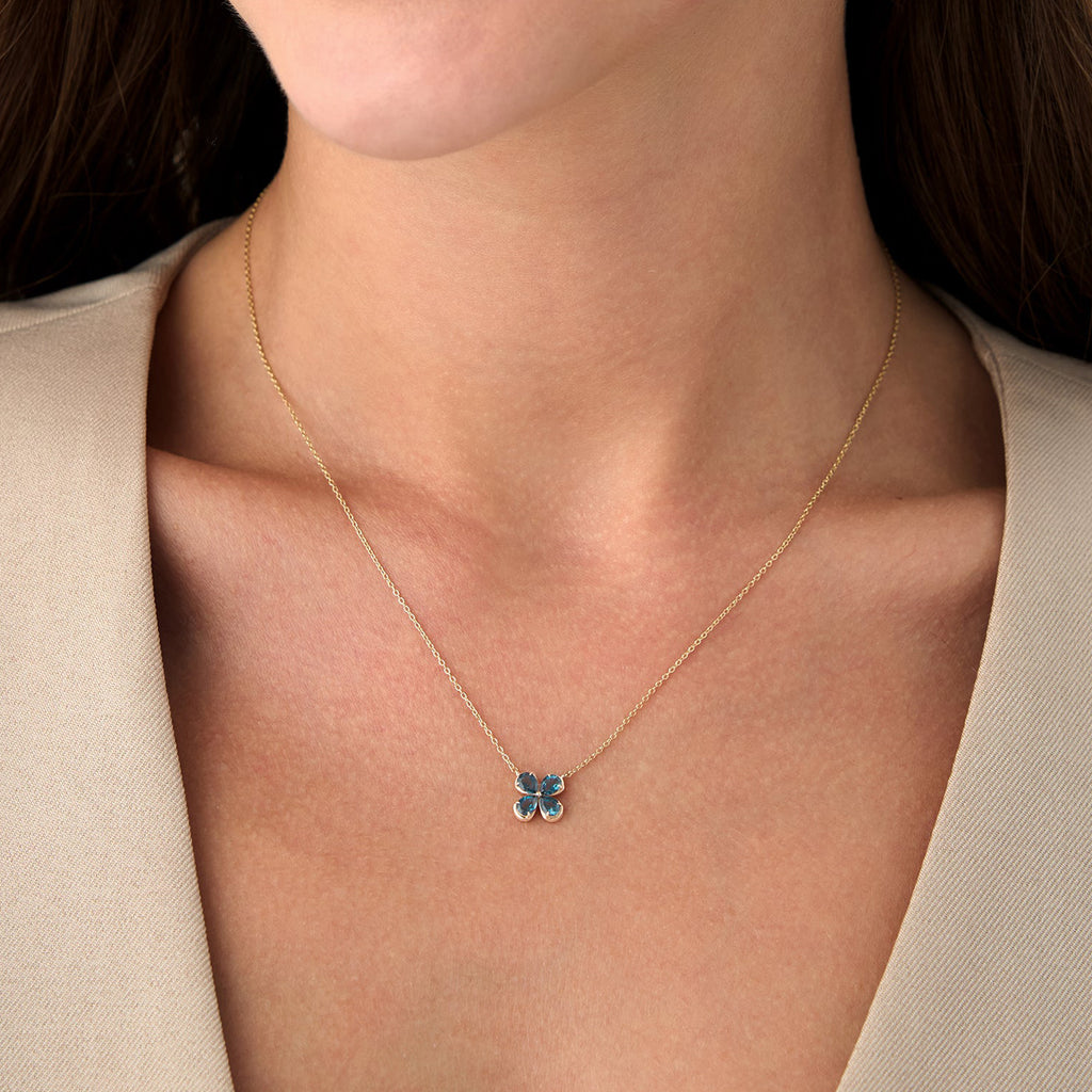 Four Leaf London Blue Topaz Clover Necklace