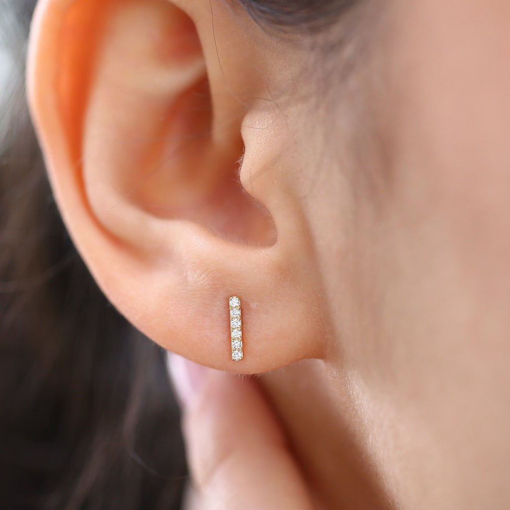Diamond Bar Stud Earrings