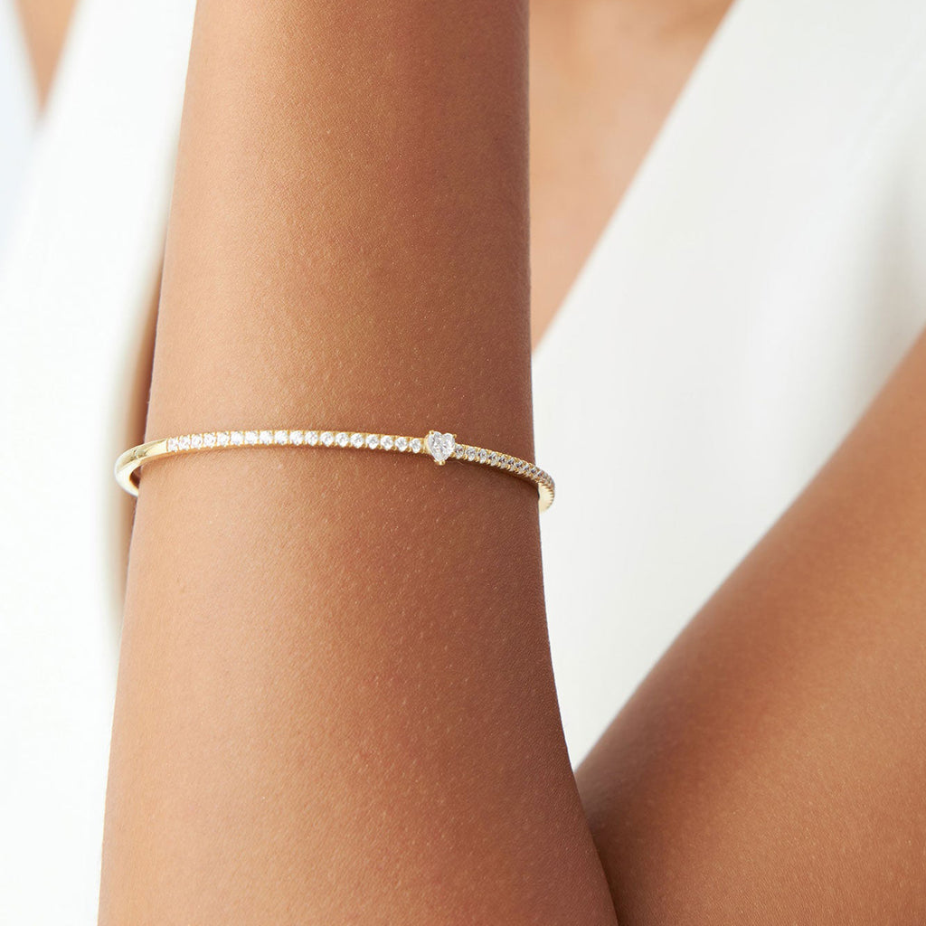 Heart Shaped and Round Diamond Bangle