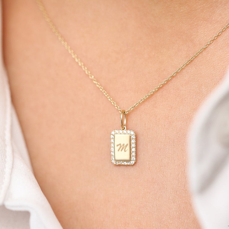Diamond Tag Initial Necklace
