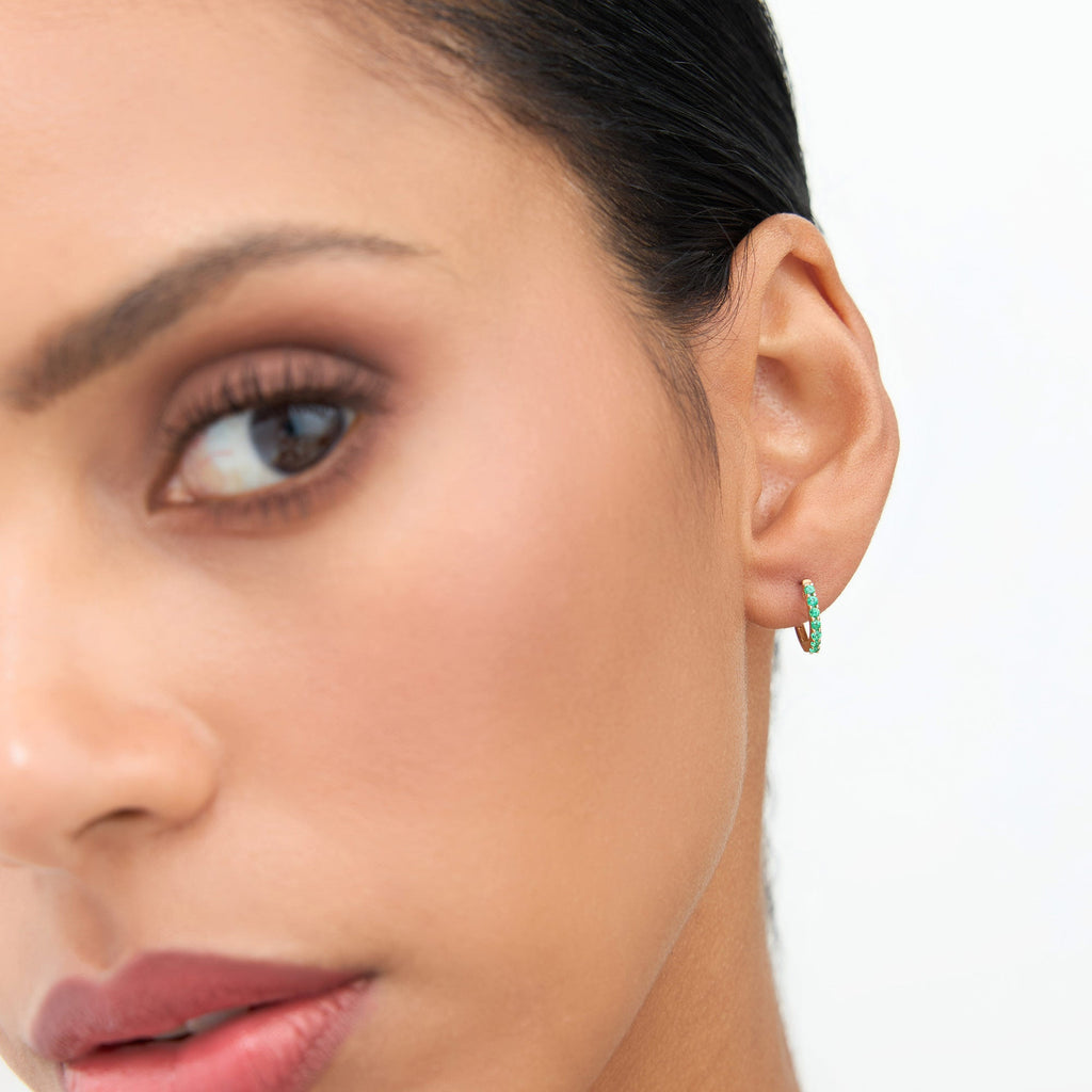 Emerald Huggie Hoop Earrings