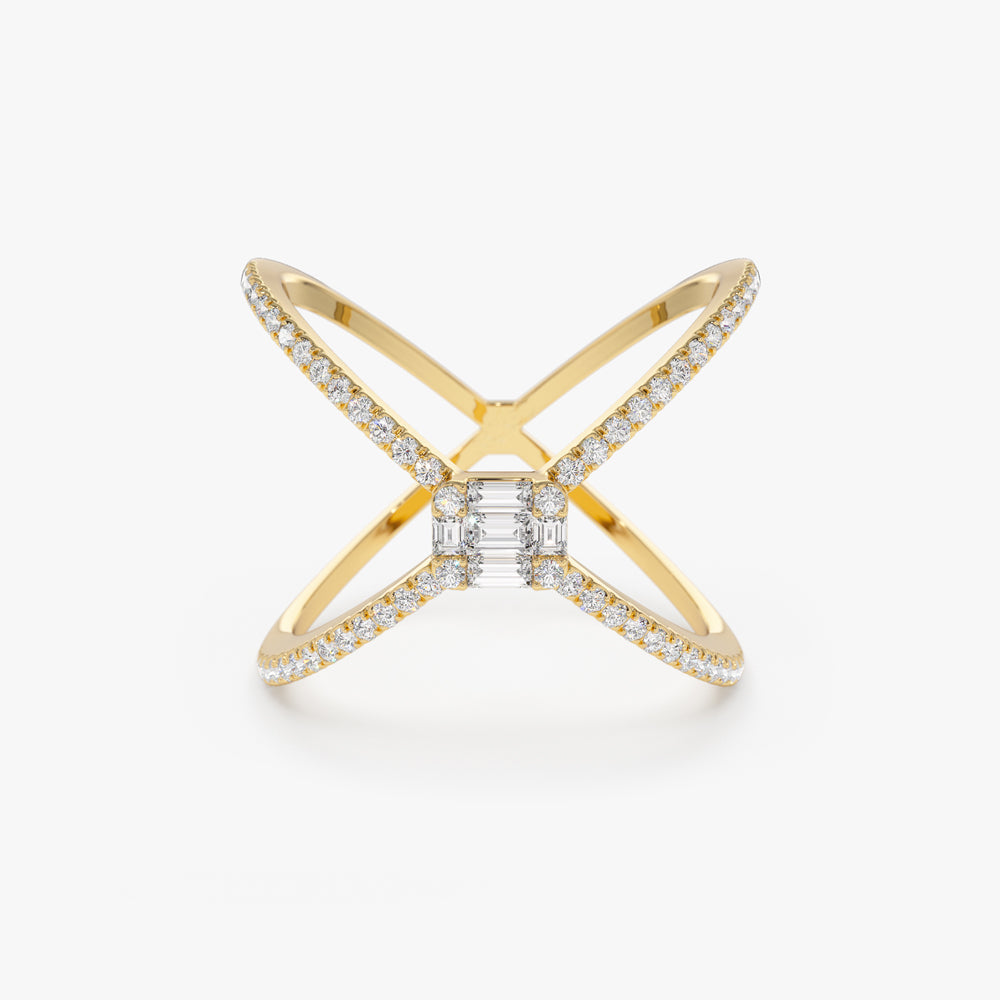 Baguette and Round Diamond Illusion Setting Statement Ring