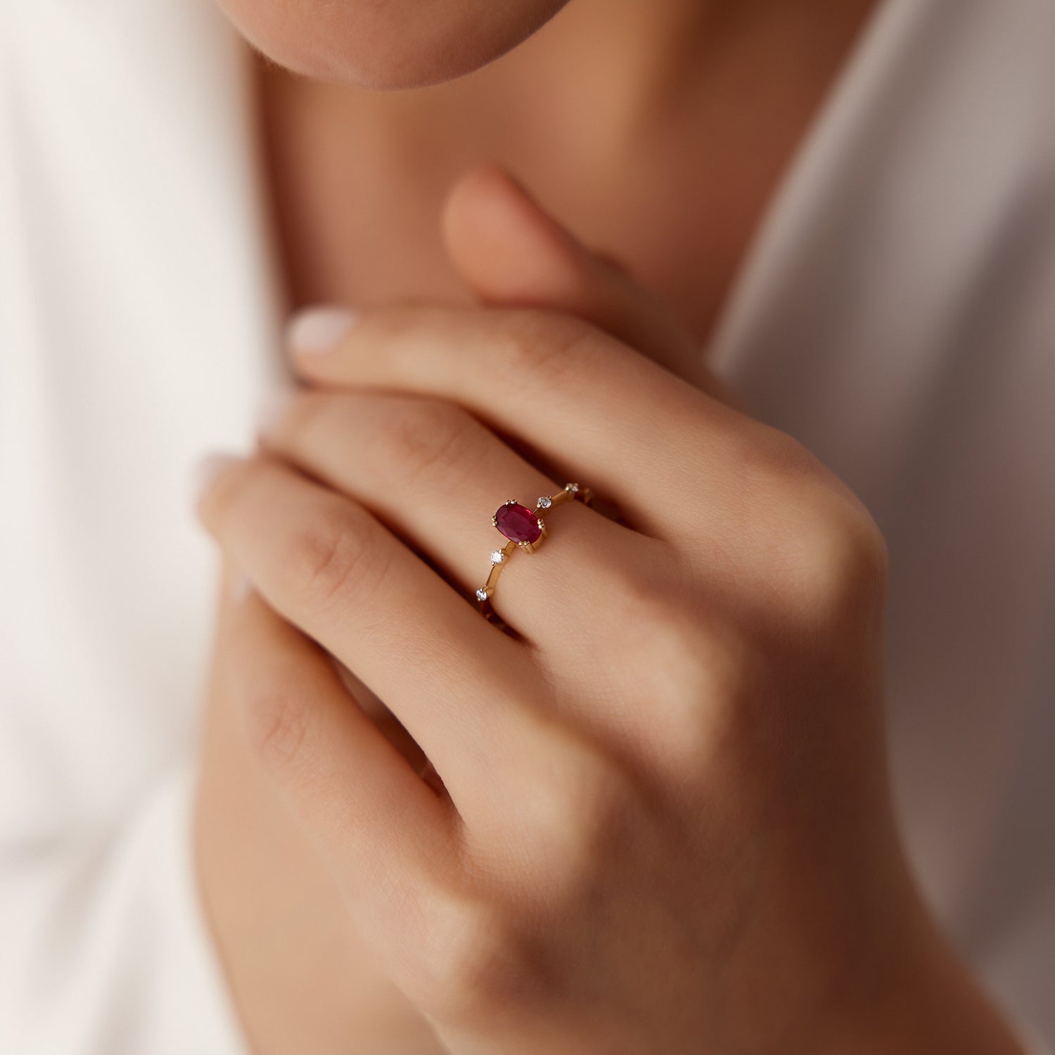 Dainty Diamond Genuine Ruby Ring