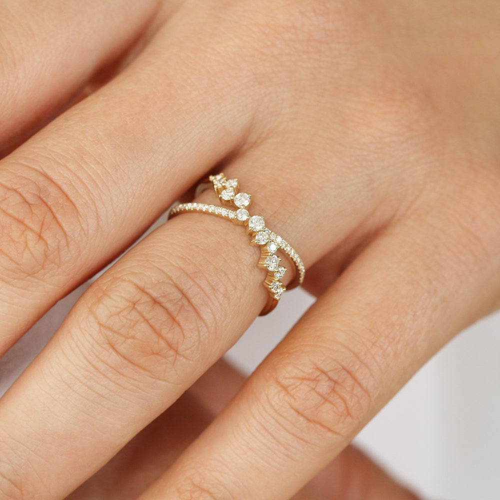 Criss Cross Diamond Cluster Ring