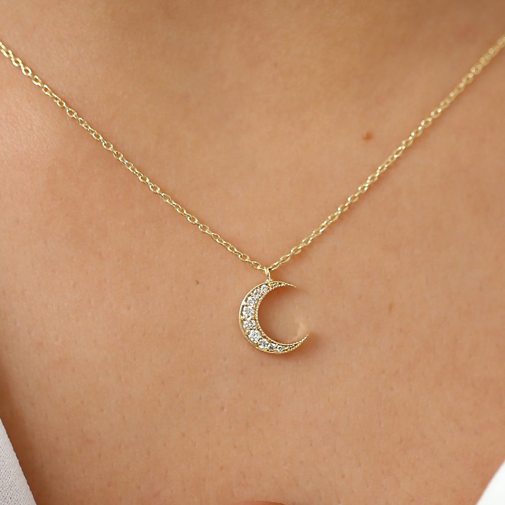 Mini Crescent Moon Diamond Necklace