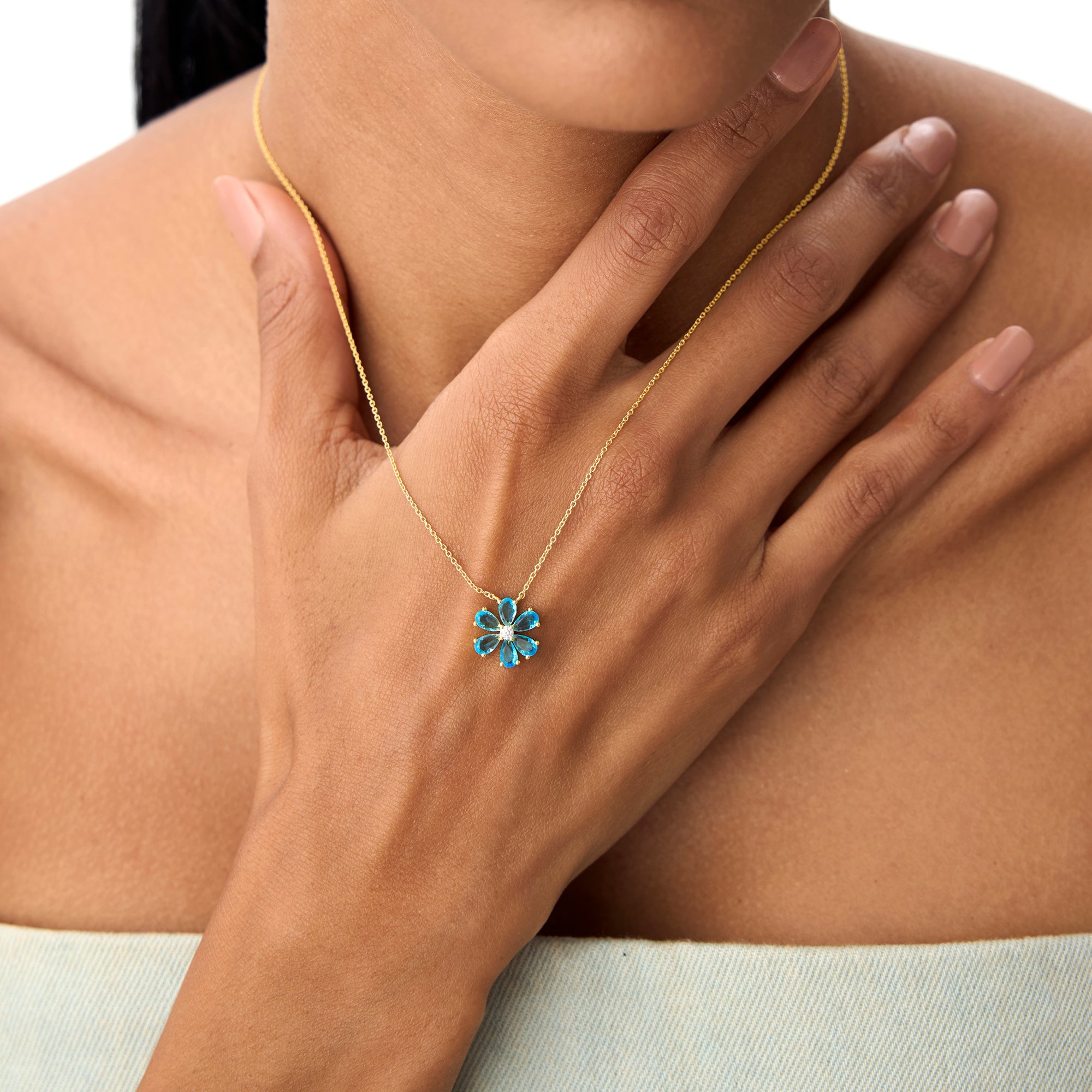 London Blue Topaz Flower Necklace