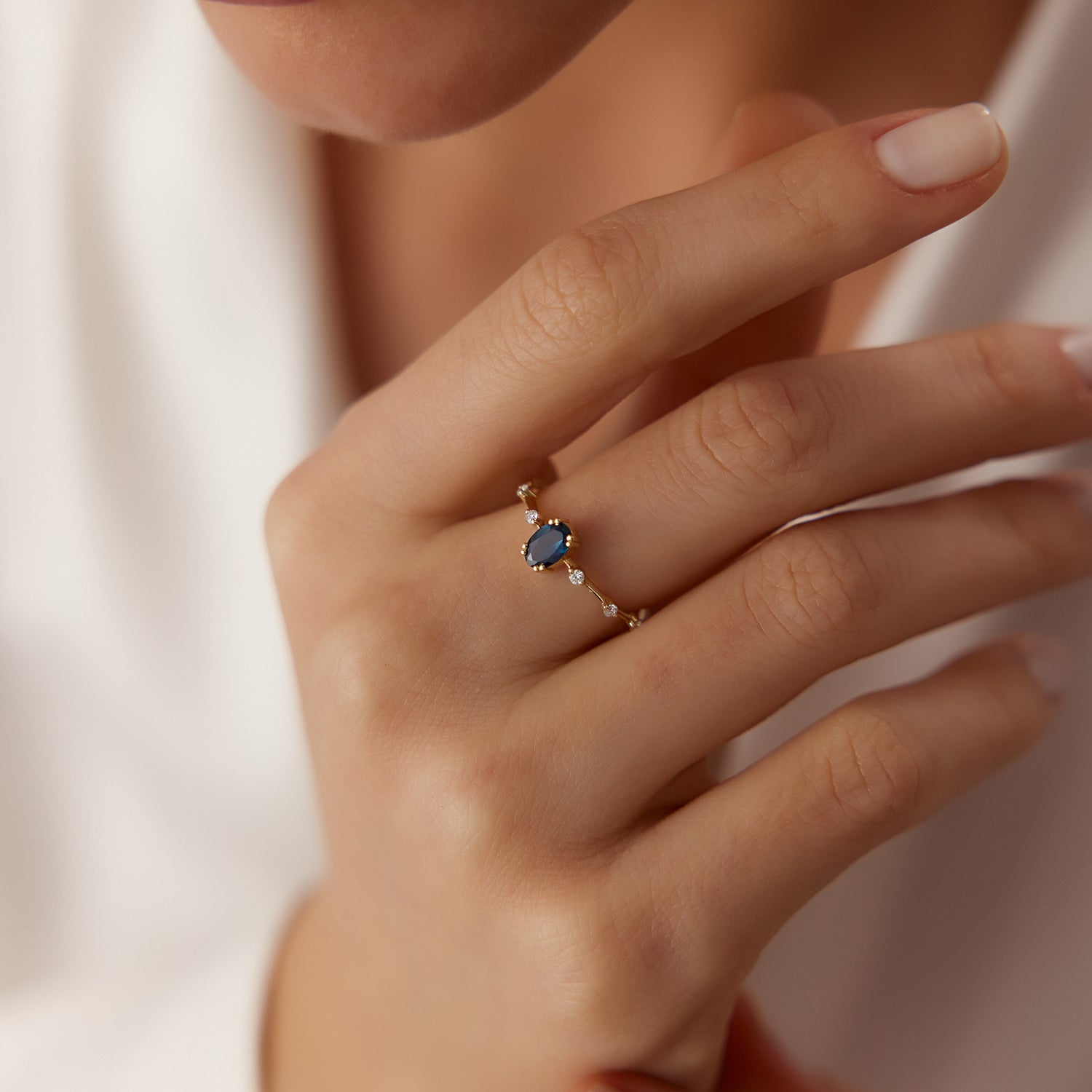 Dainty Diamond Genuine Sapphire Ring