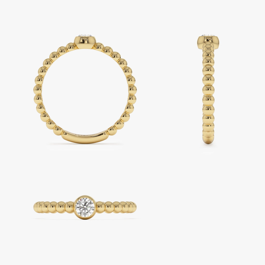 Beaded Solitaire Diamond Bezel Ring
