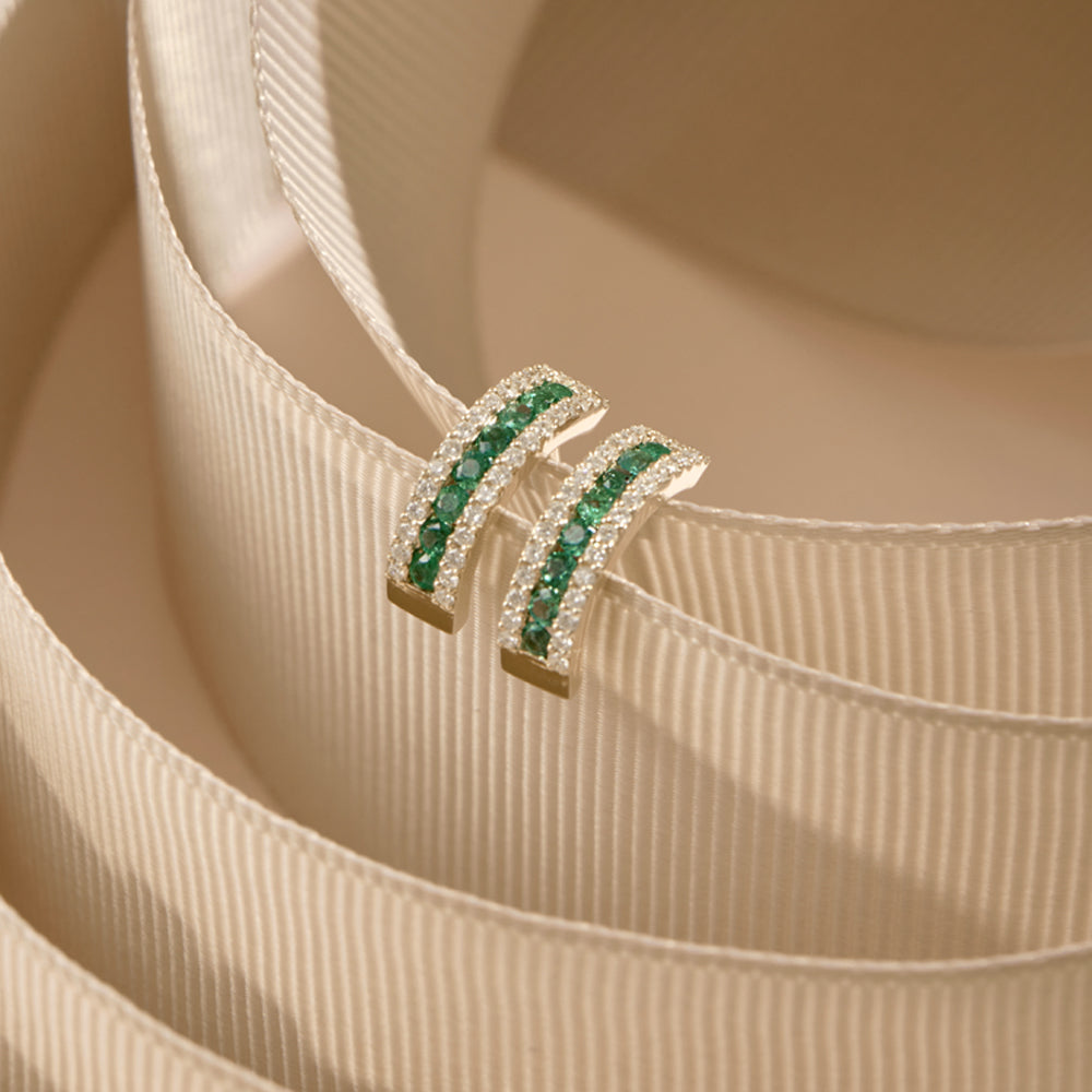 Emerald and Round Diamond Hoop Earrings