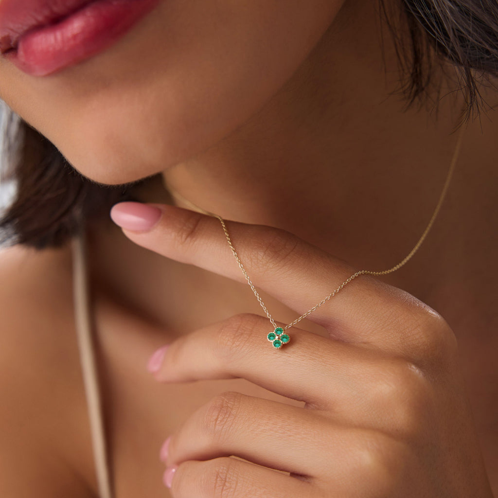 Emerald Clover Beaded Necklace