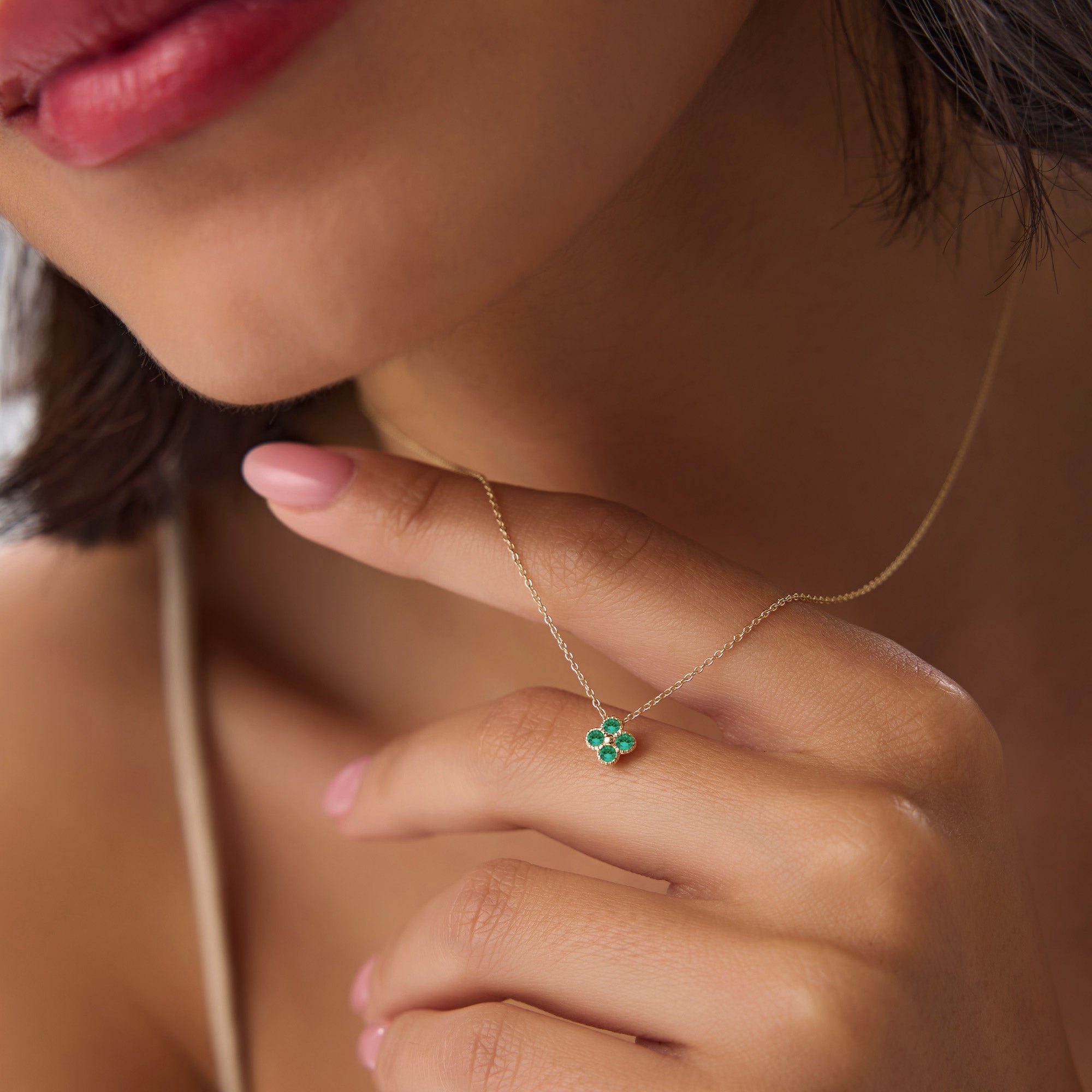 Emerald Clover Beaded Necklace