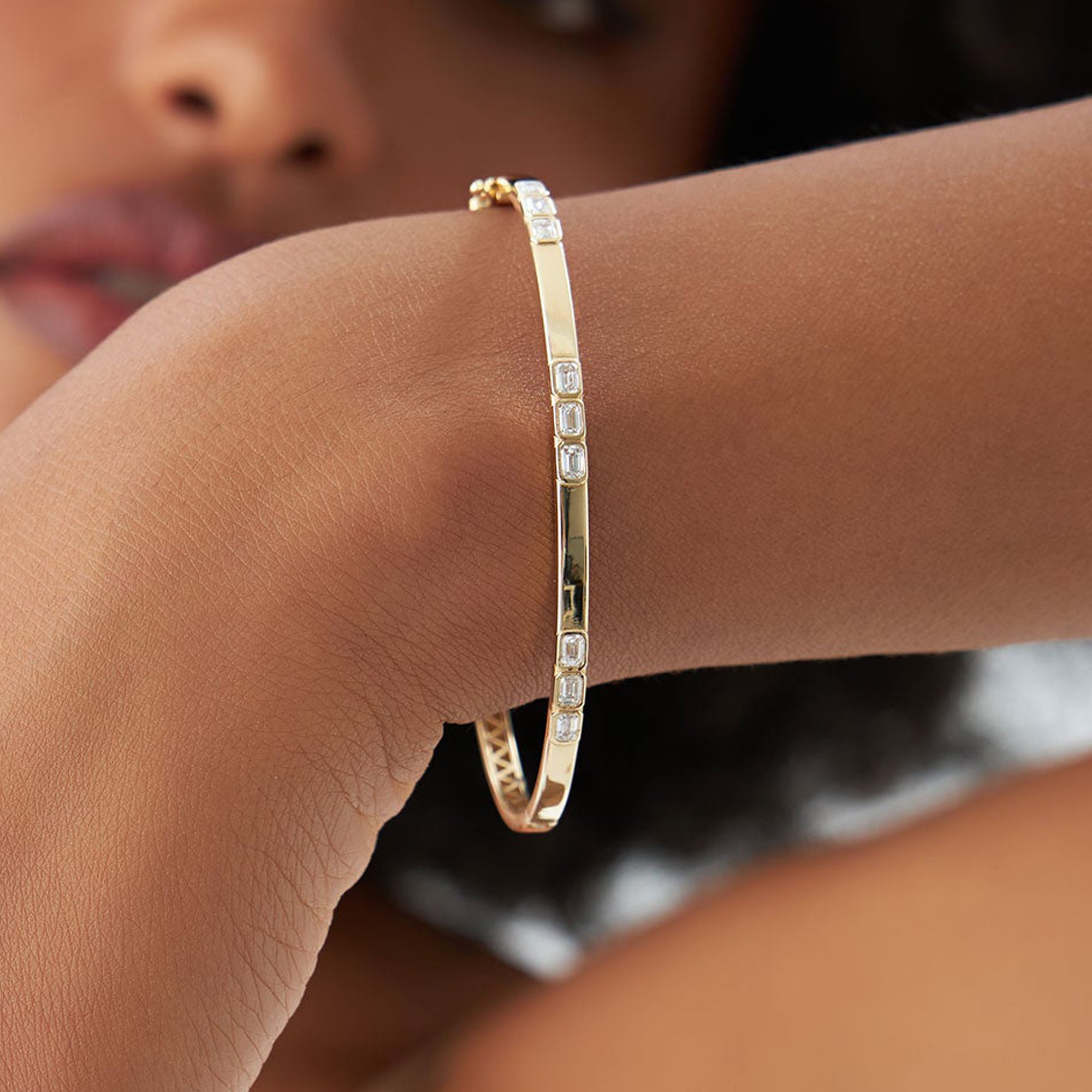 Emerald Cut Bezel Setting Bangle