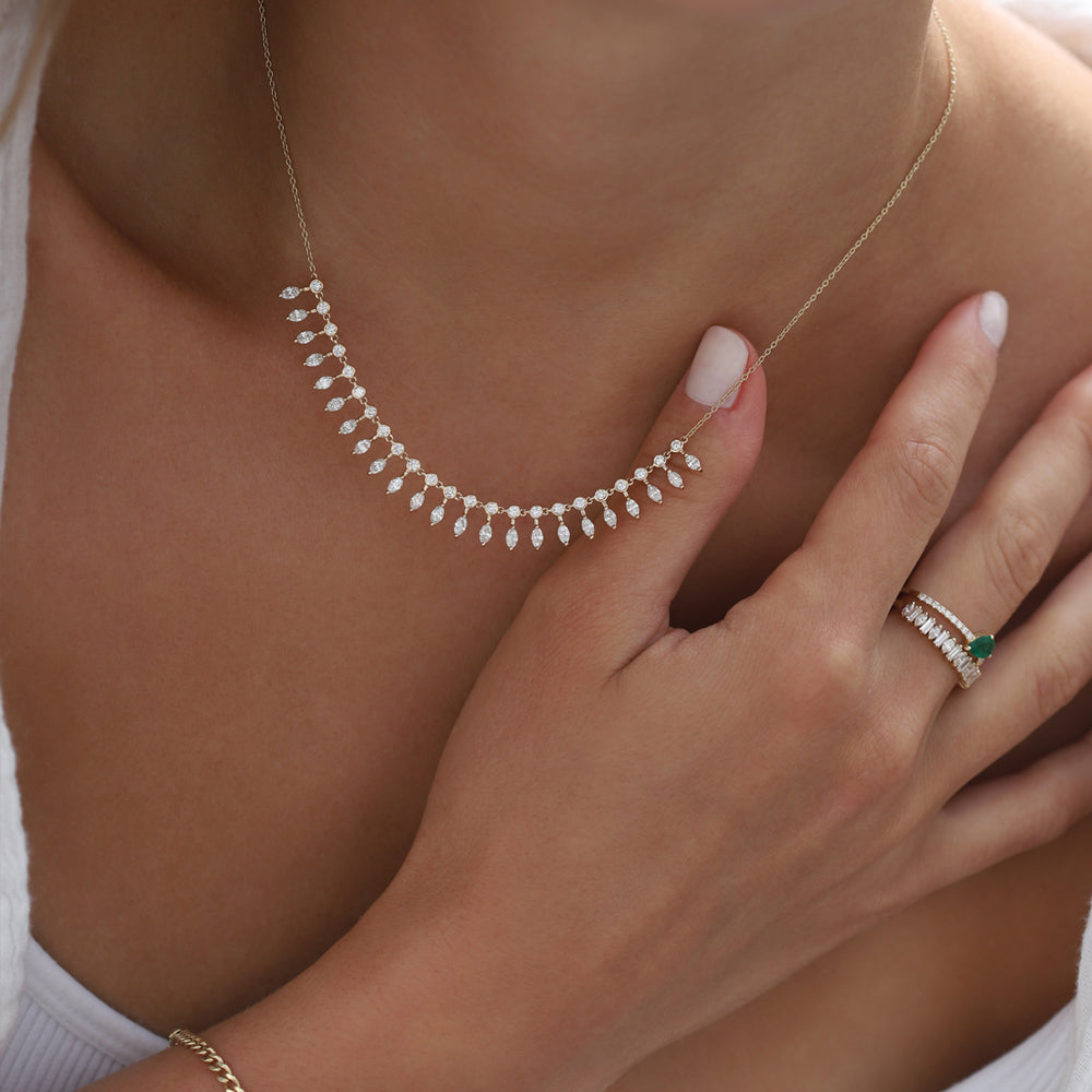 Marquise and Round Diamonds Statement Piece Necklace