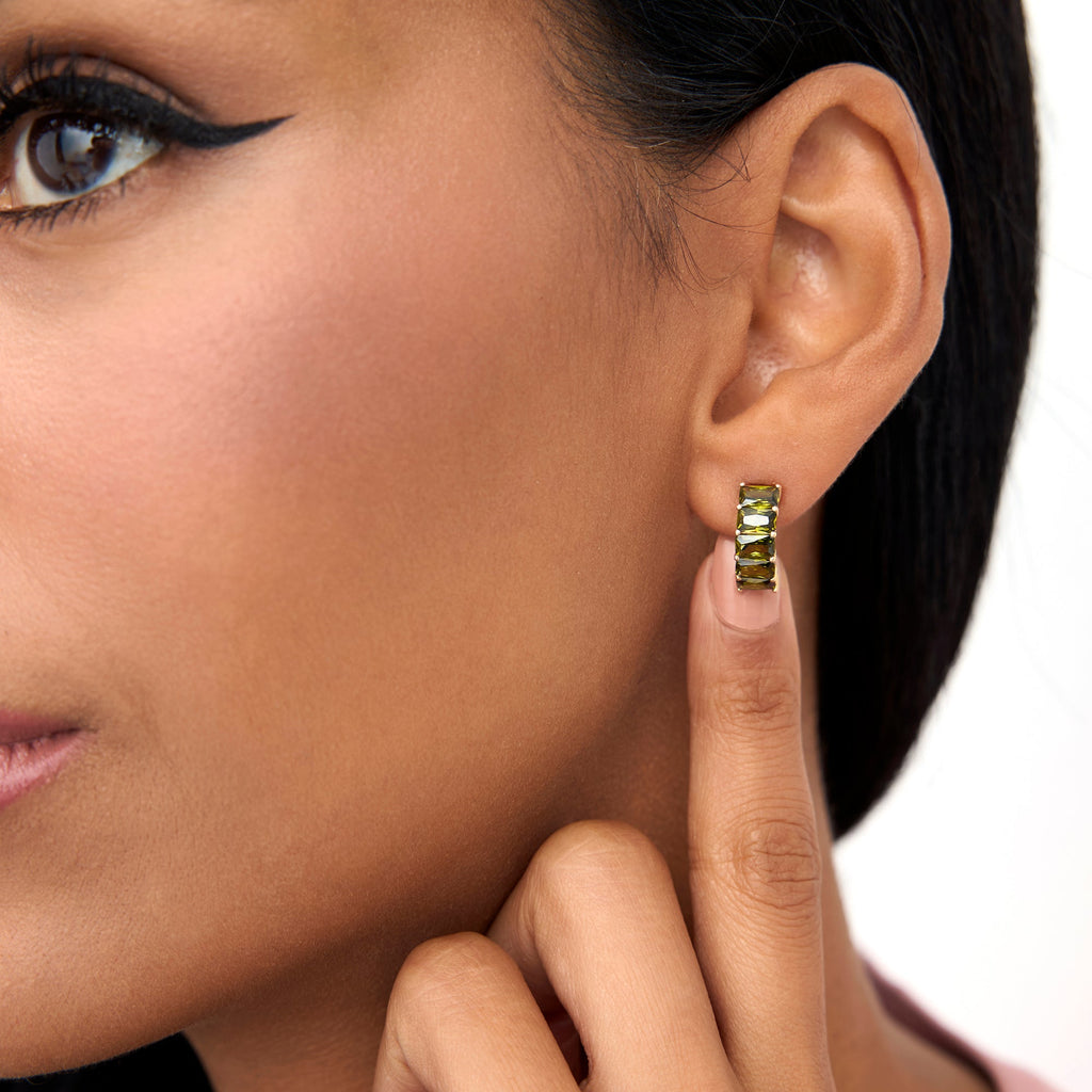 Emerald Cut Peridot Half Hoop Earrings