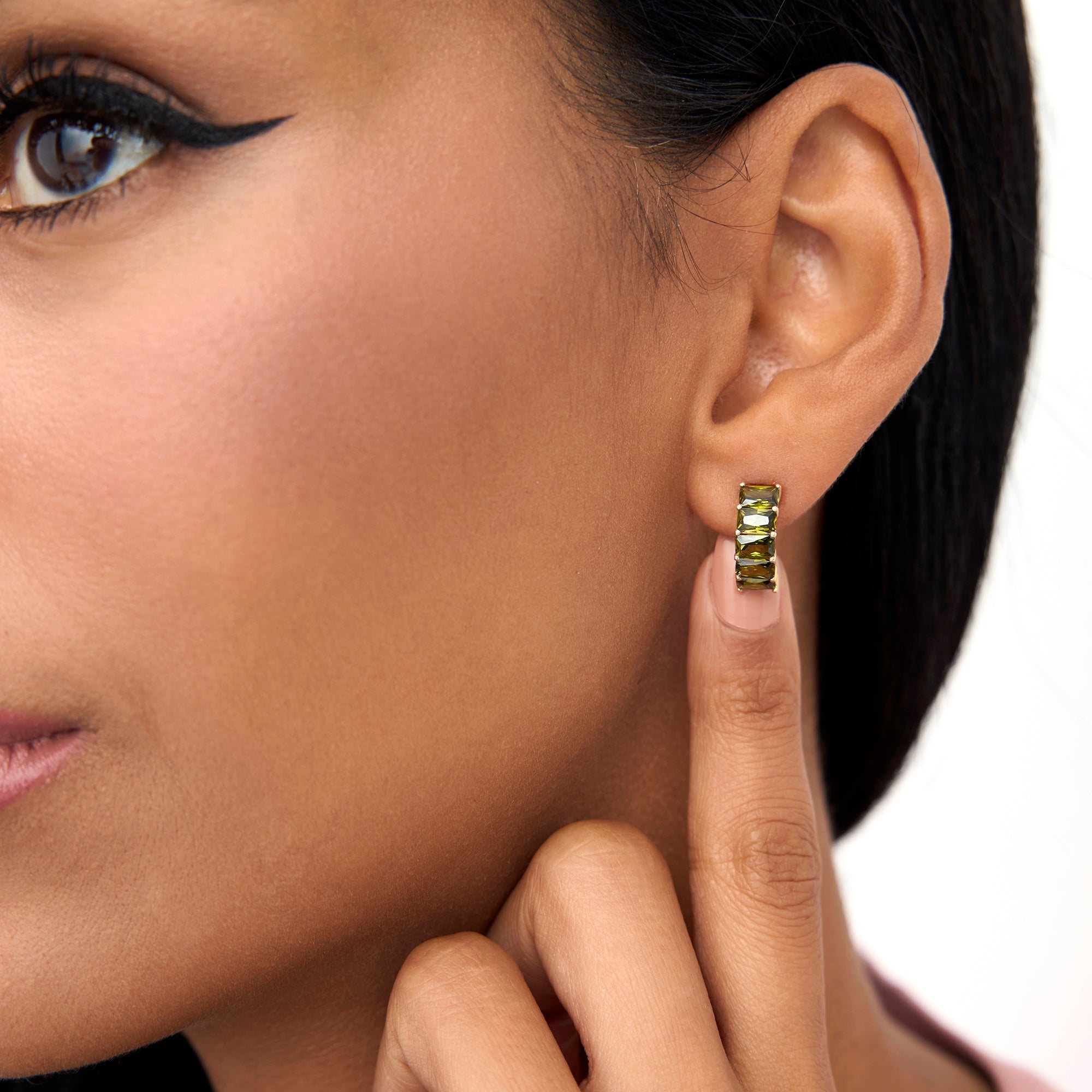 Emerald Cut Peridot Half Hoop Earrings