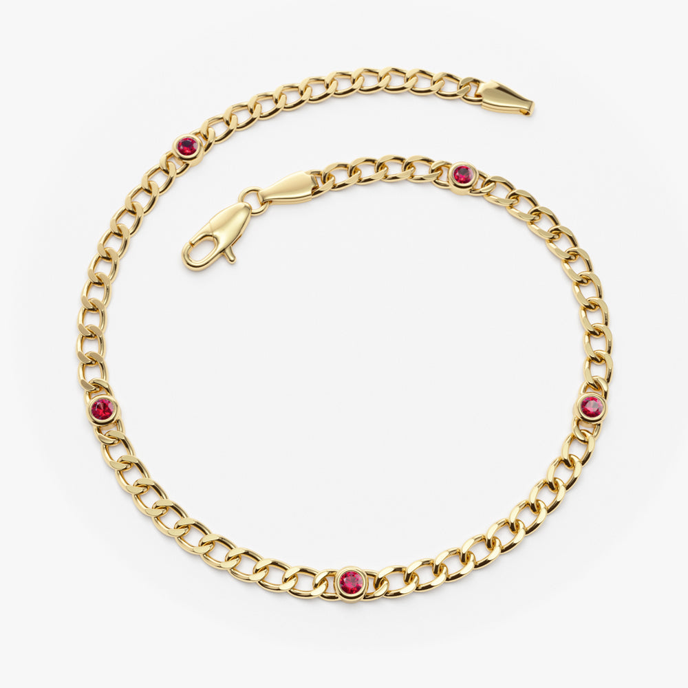 Cuban Link Bracelet / Bezel Setting Ruby
