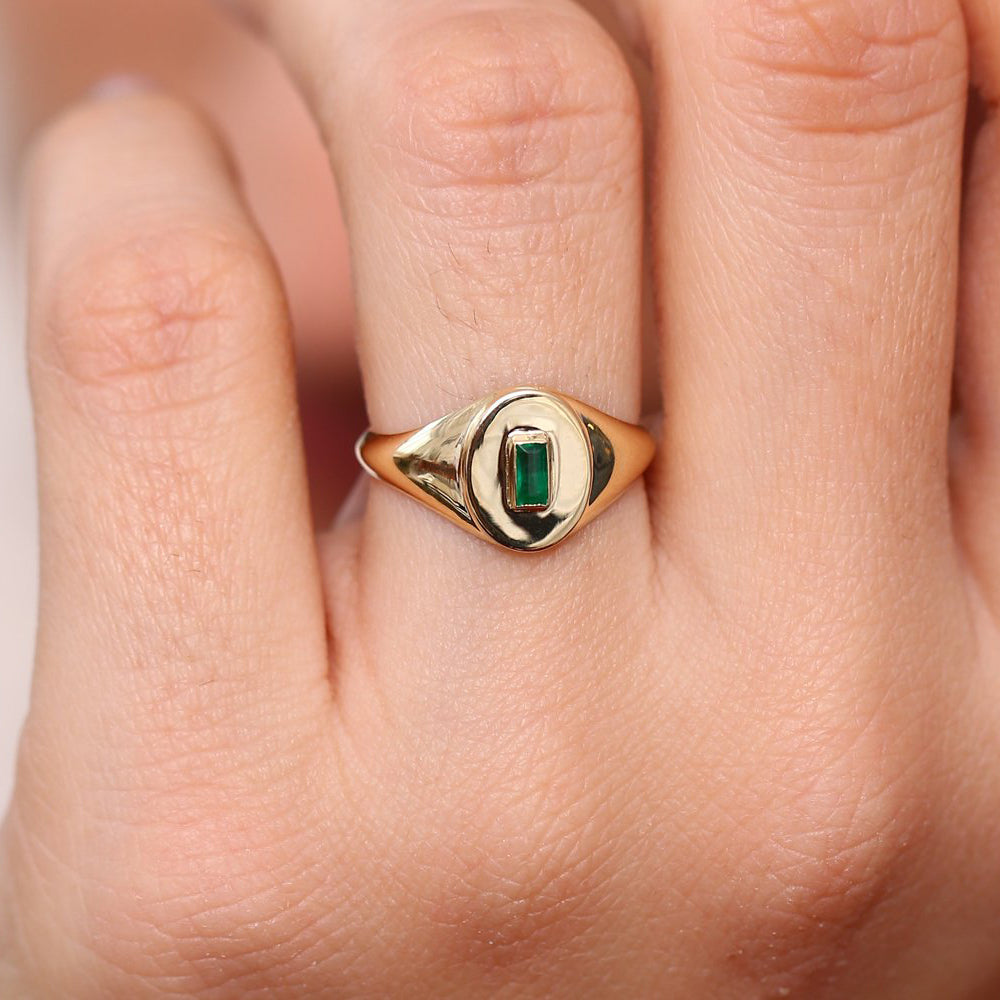 Baguette Emerald Signet Ring