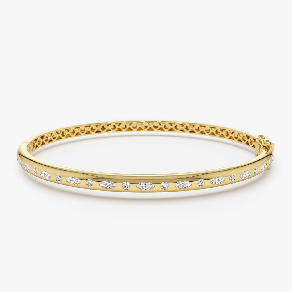 Flush Setting Marquise Shaped and Round Diamond Bangle