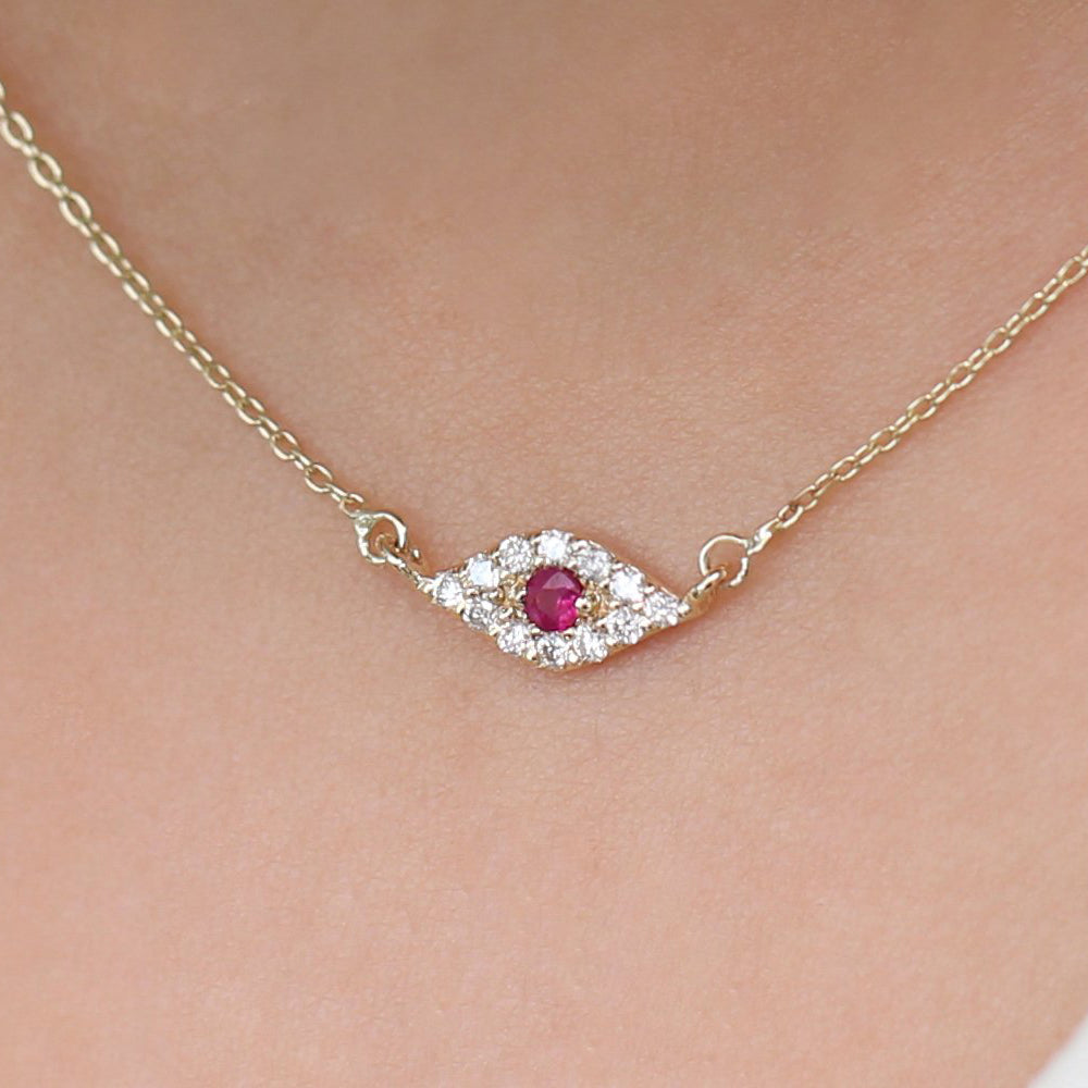 Diamond and Ruby Evil Eye Necklace