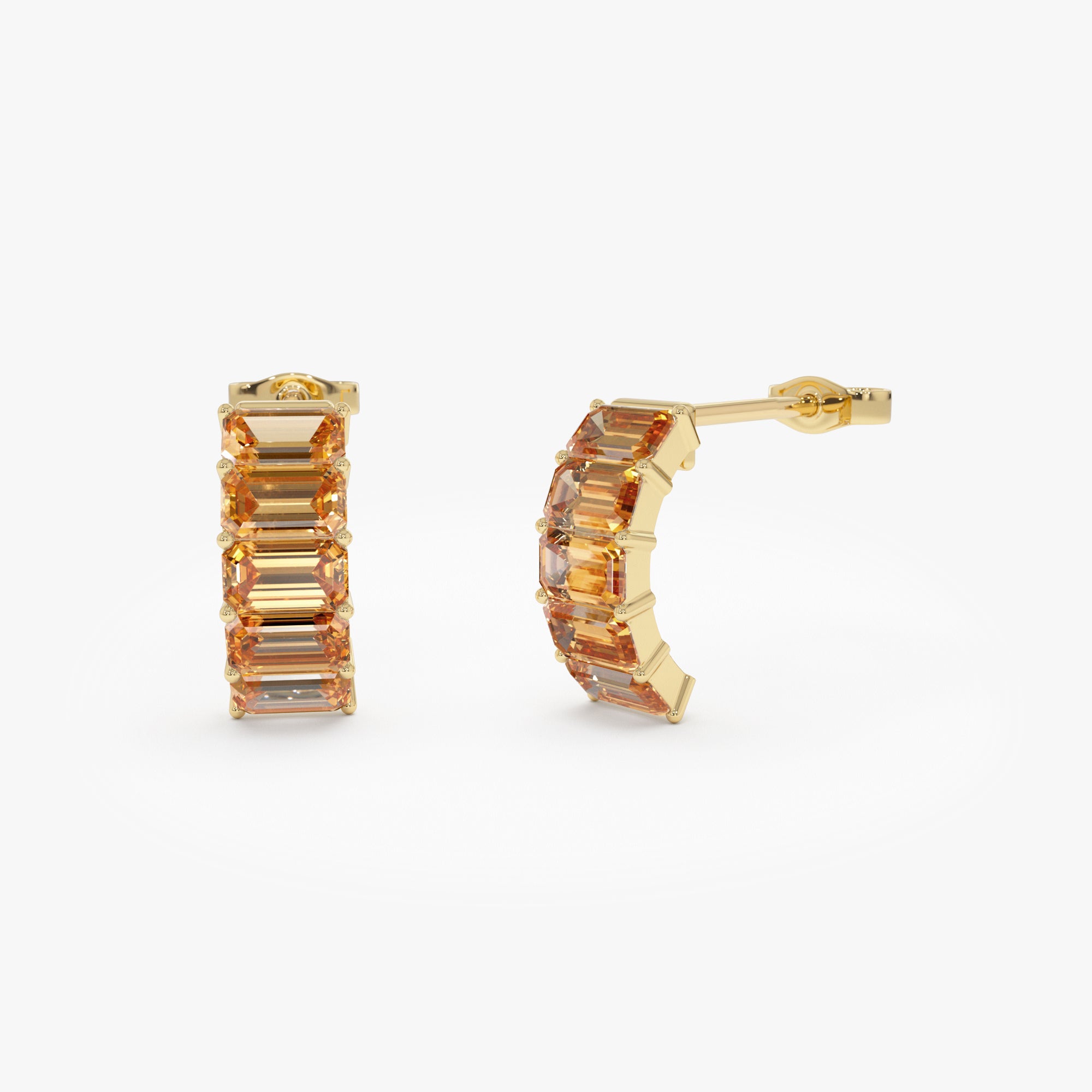 Emerald Cut Citrine Half Hoop Earrings