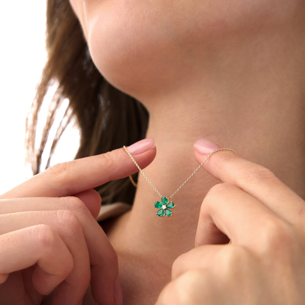 Emerald and Diamond Floral Pendant