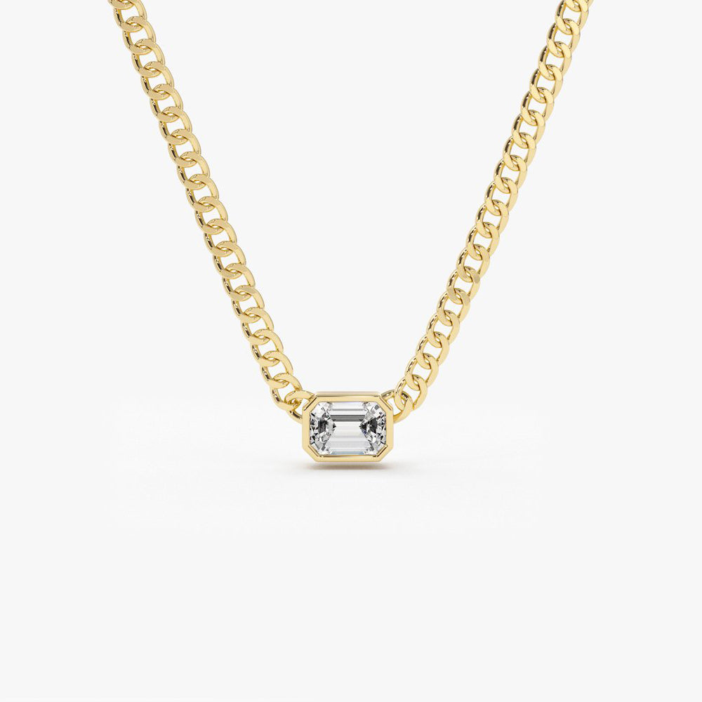 Cuban Link Bezel Setting Emerald Cut Diamond Necklace