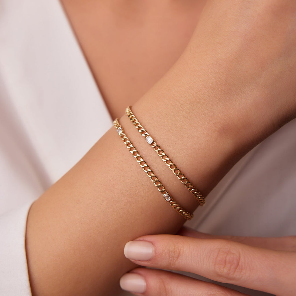 Cuban Link Bracelet w Emerald Cut Diamond