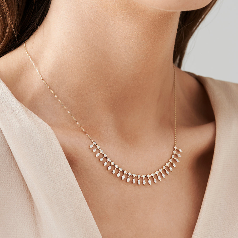 Marquise and Round Diamonds Statement Piece Necklace