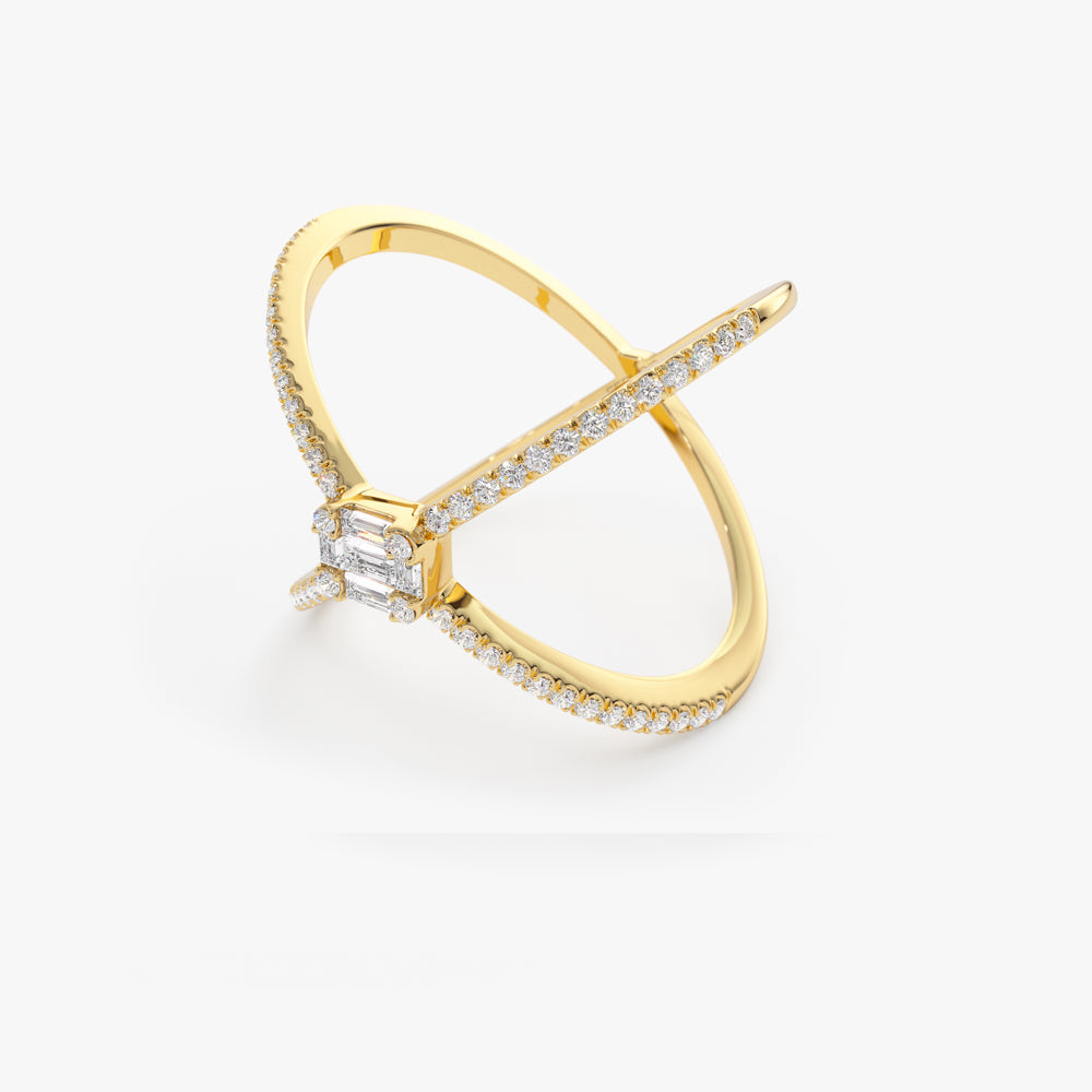 Baguette and Round Diamond Illusion Setting Statement Ring