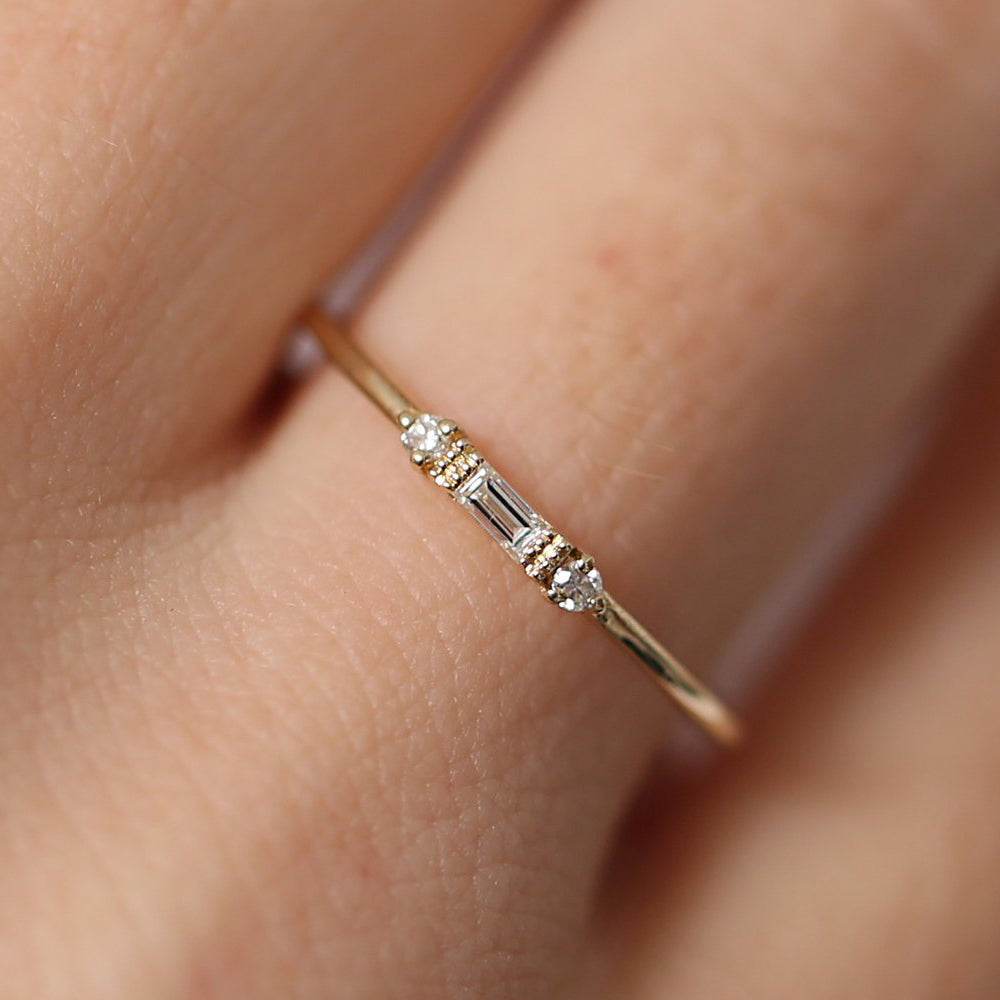 Dainty Baguette and Round Diamond Ring